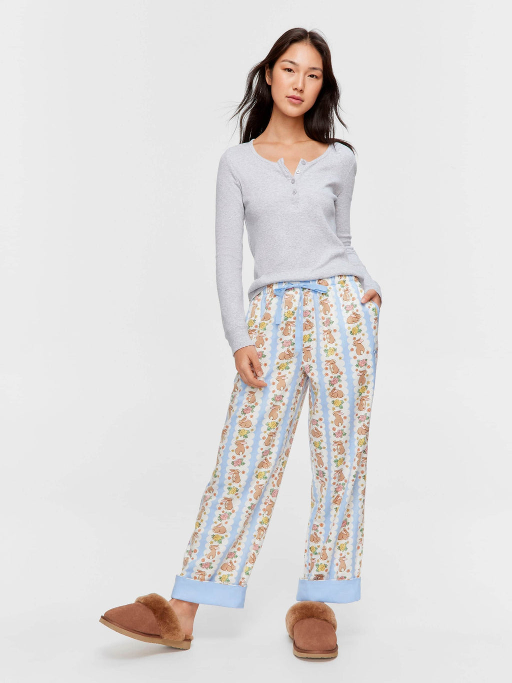 Lilac Bunny Bamboo Flannelette Long Roll Up Pj Pant multi