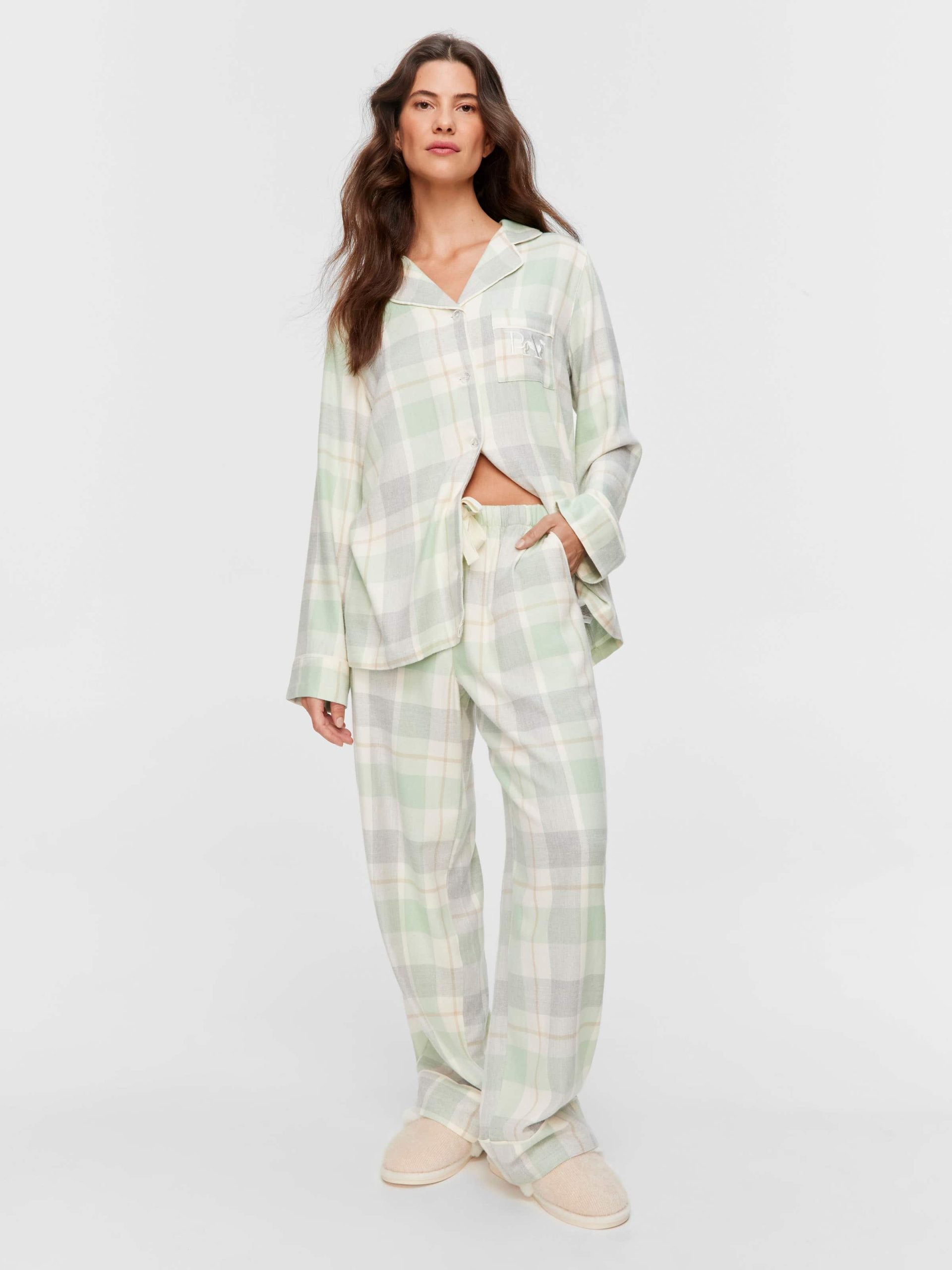 Mint Check Bamboo Flannelette Classic Pj Set multi