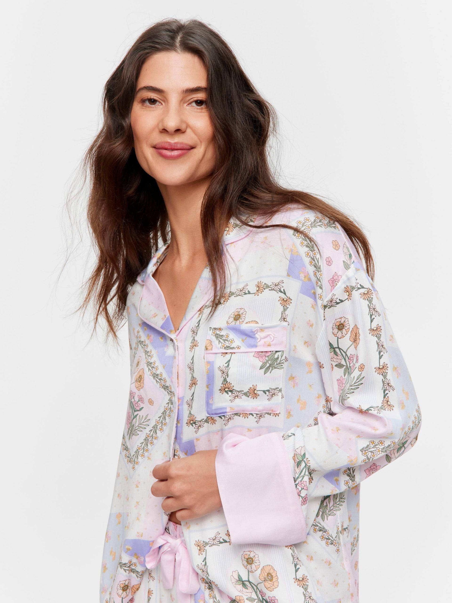 Floral Scarf Print Long Pj Set multi