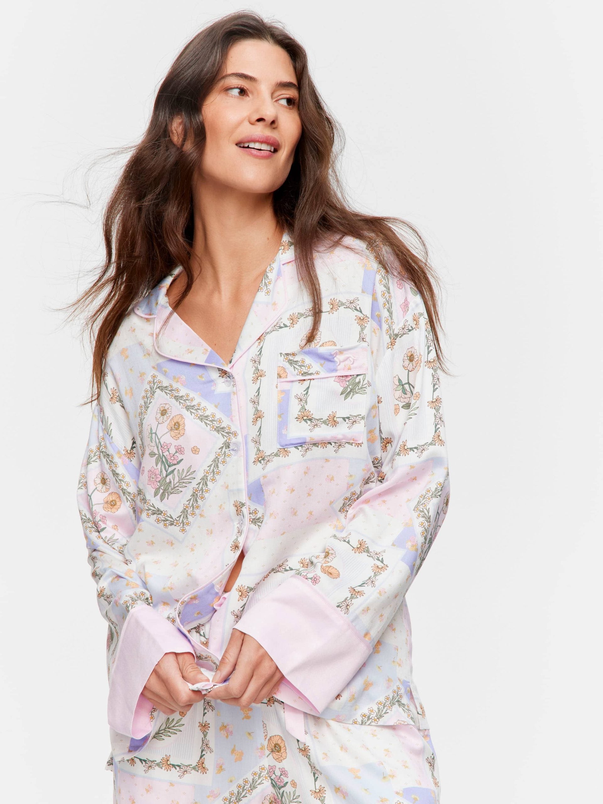 Floral Scarf Print Long Pj Set multi