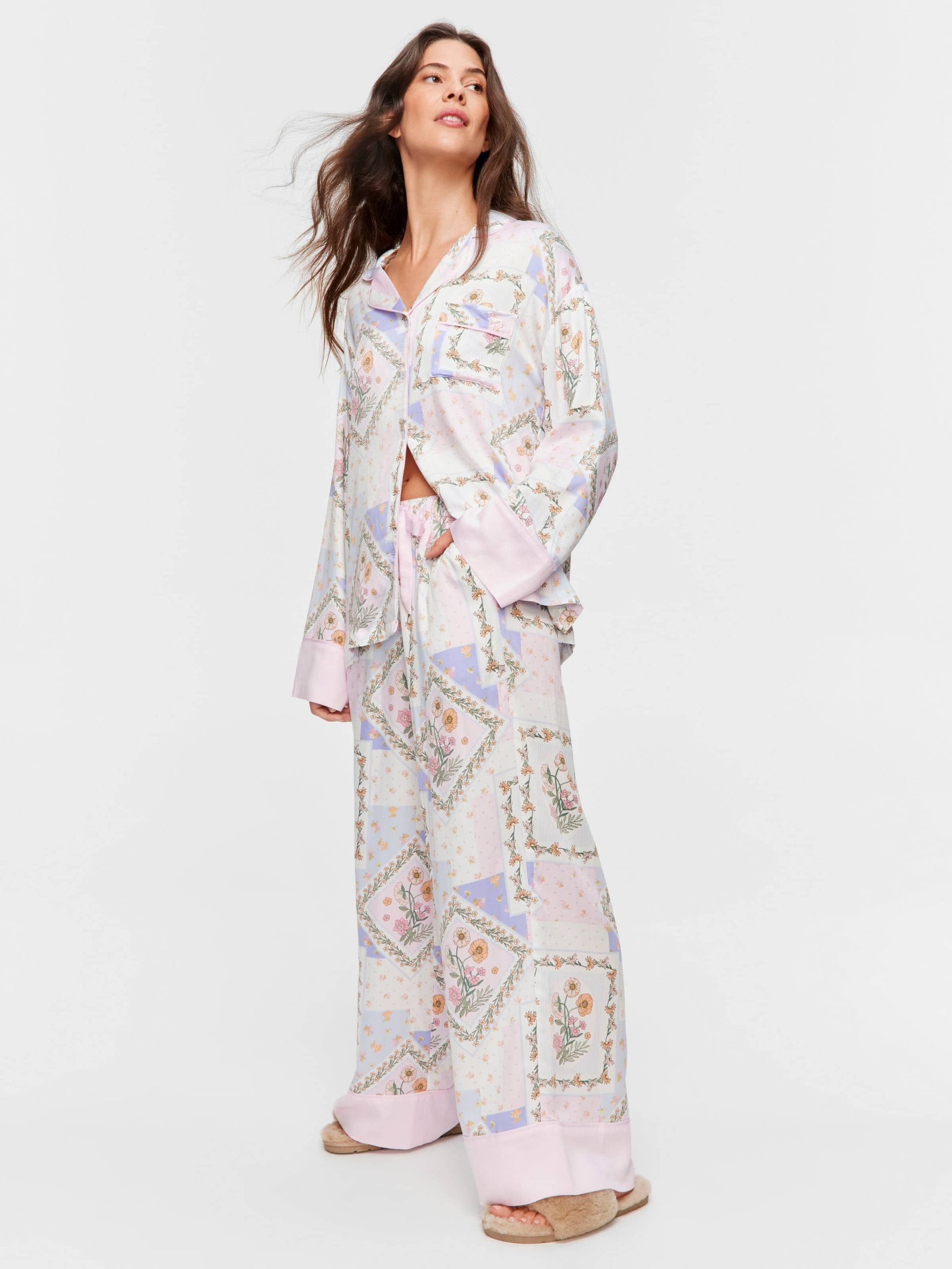 Floral Scarf Print Long Pj Set multi