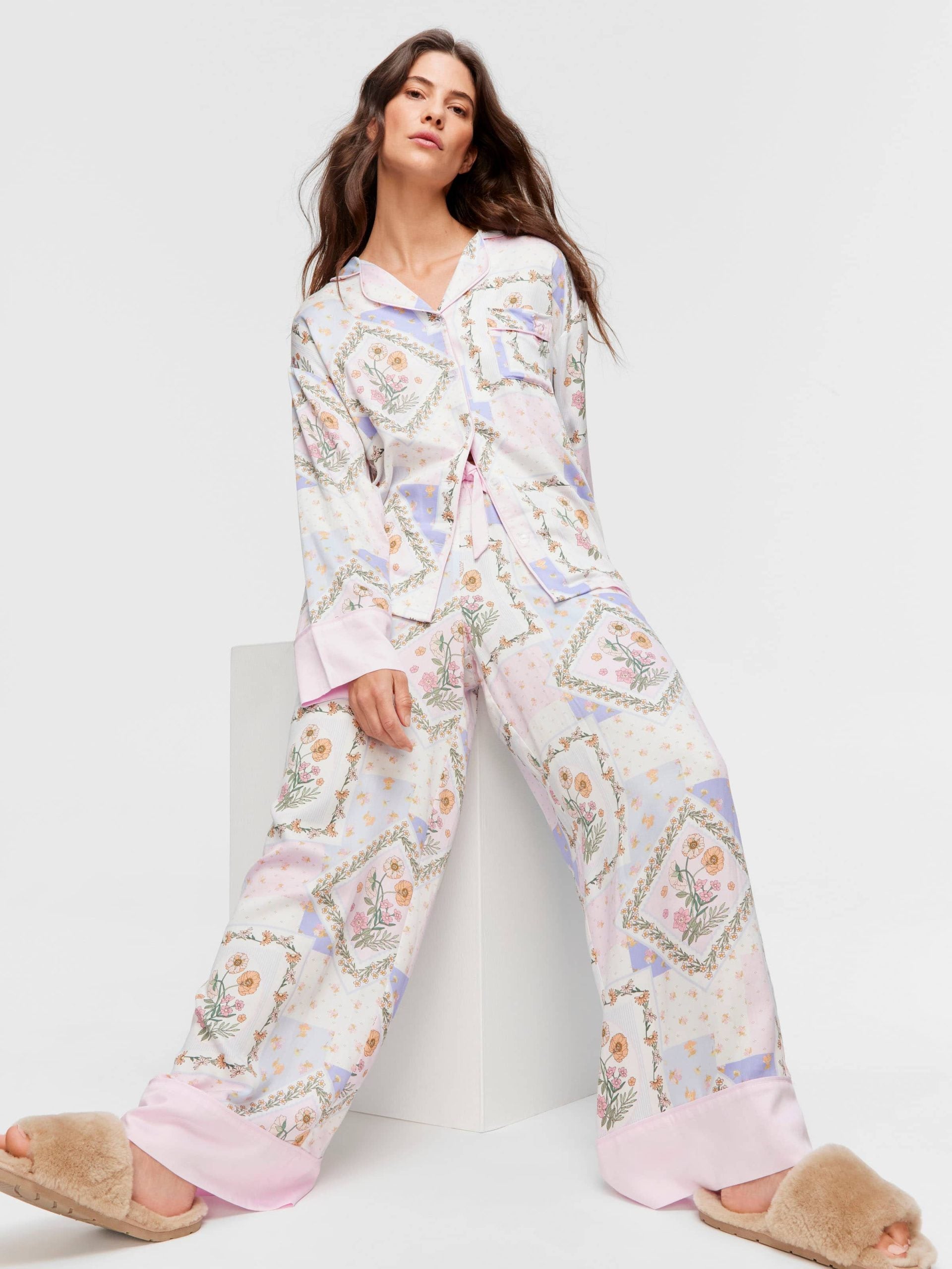Floral Scarf Print Long Pj Set multi
