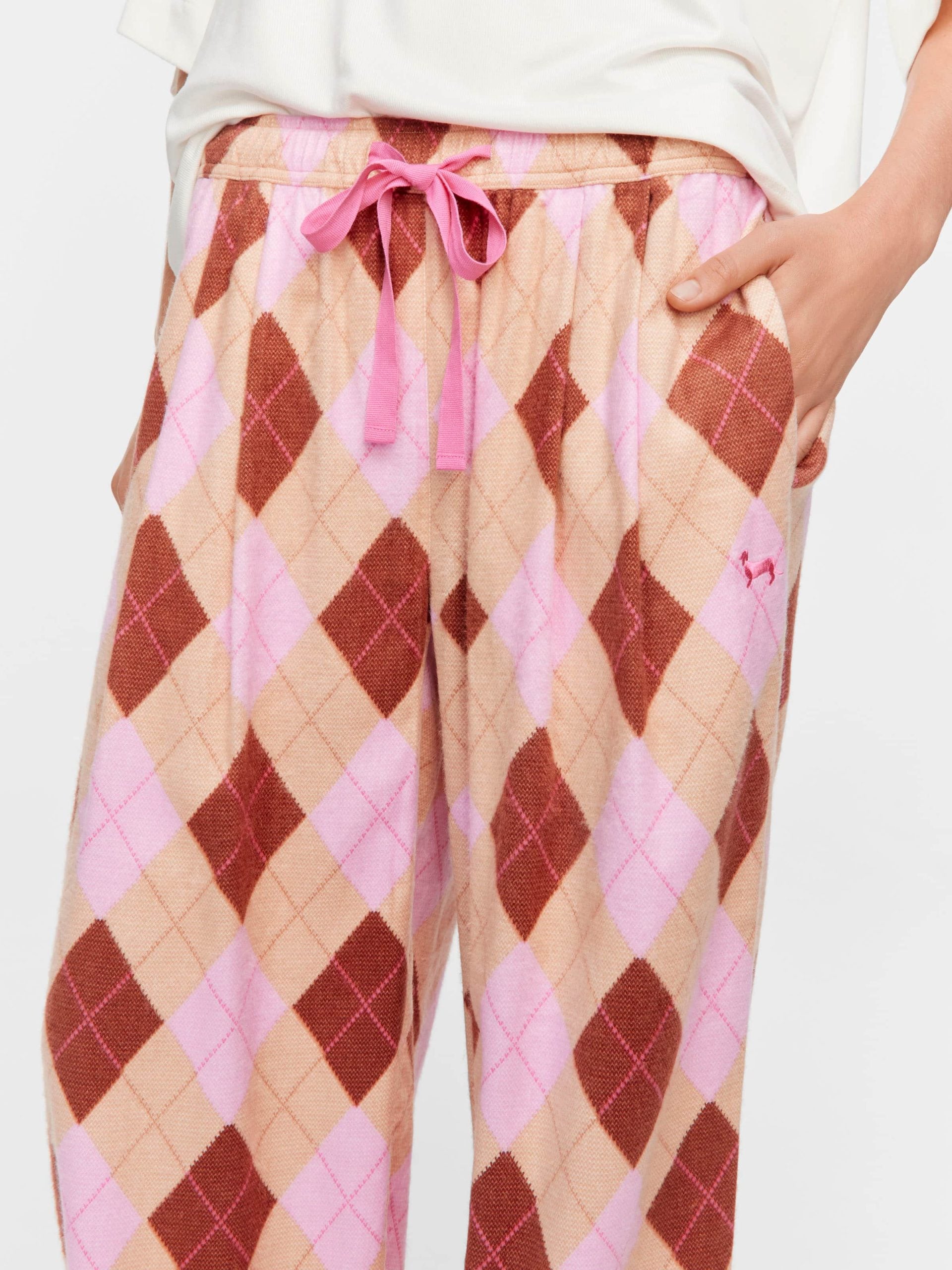 Caramel Argyle Bamboo Flannelette Wide Leg Pj Pant multi
