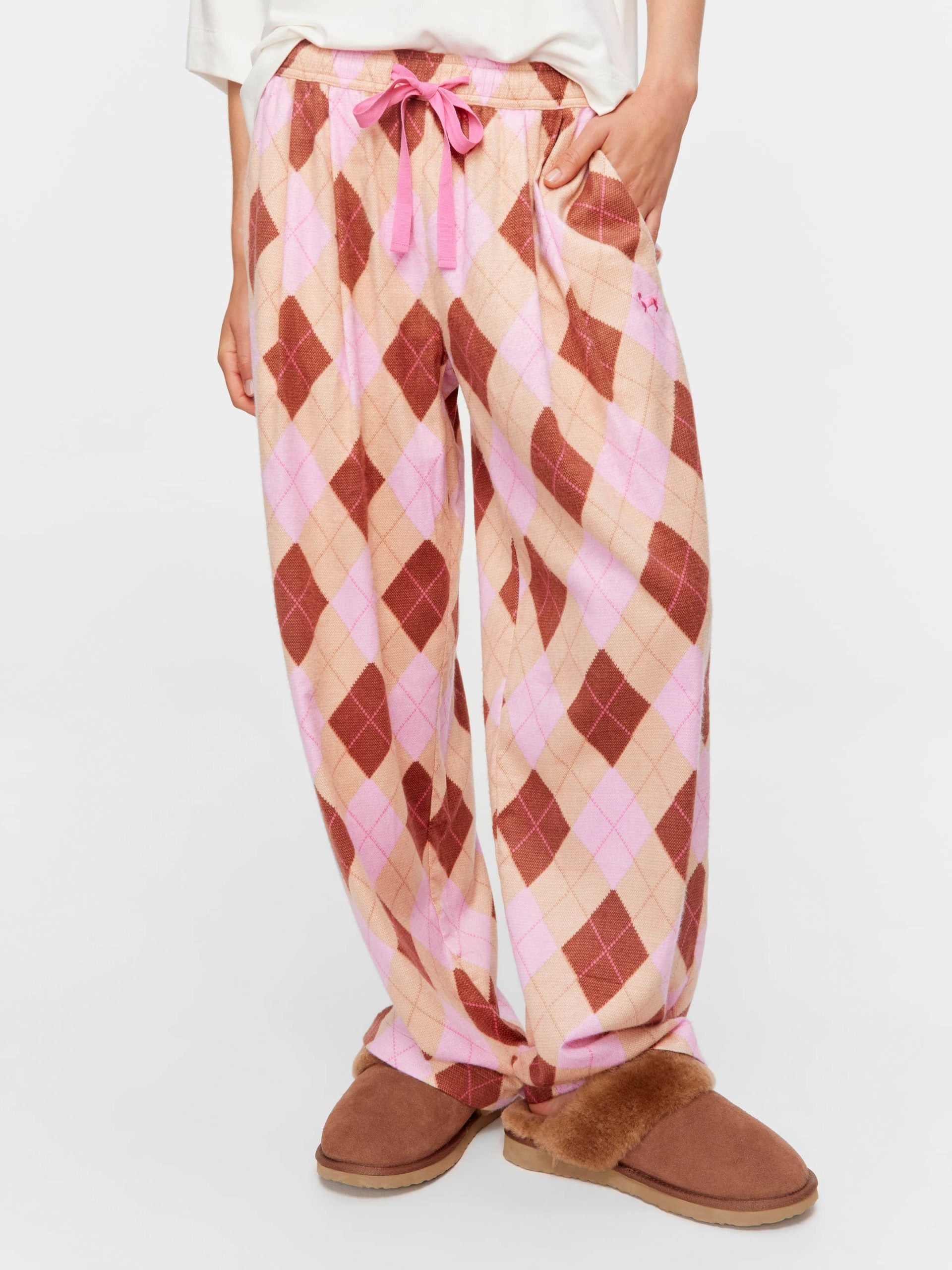 Caramel Argyle Bamboo Flannelette Wide Leg Pj Pant multi