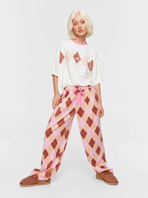 Caramel Argyle Bamboo Flannelette Wide Leg Pj Pant multi