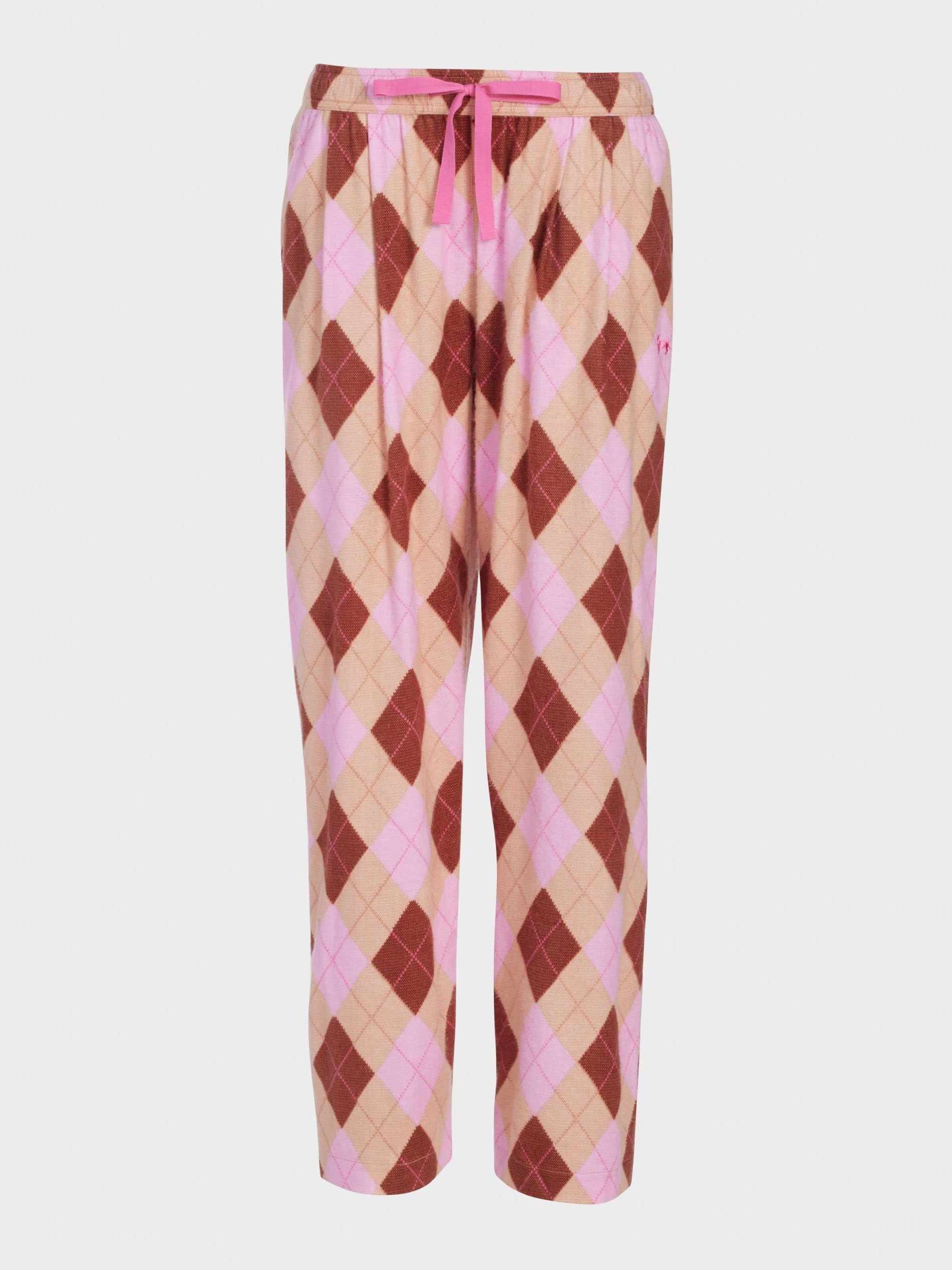 Caramel Argyle Bamboo Flannelette Wide Leg Pj Pant multi