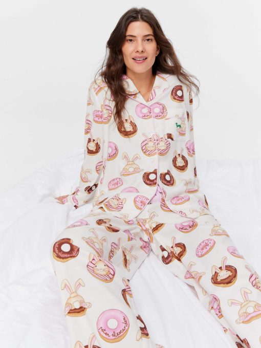 Krispy Kreme Pink Bunnies Bamboo Flannelette Long Pj Set multi