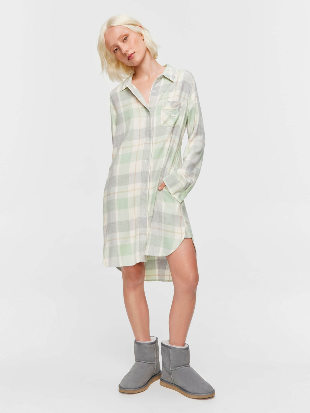 Mint Check Bamboo Flannelette Nightshirt multi