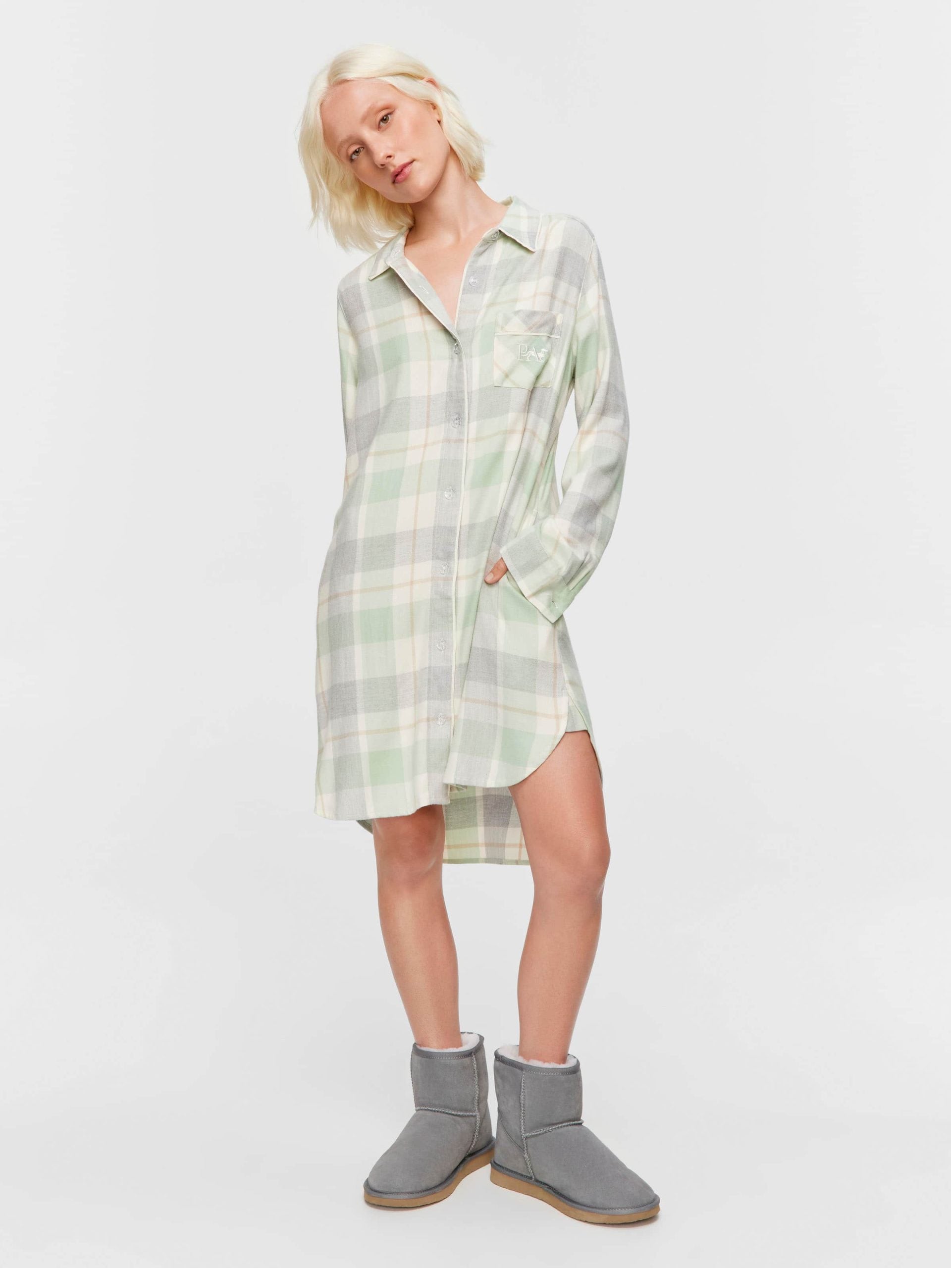 Mint Check Bamboo Flannelette Nightshirt multi