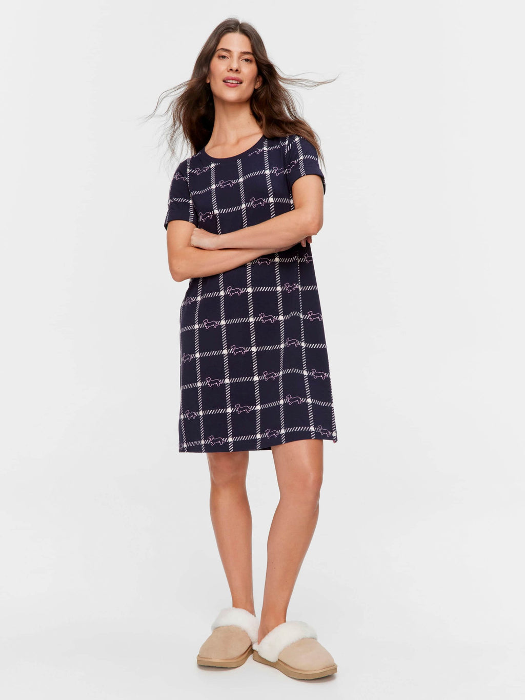 Penny Windowpane Sleep Tee navy