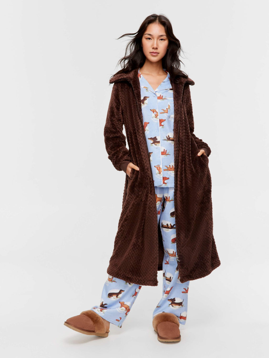Chocolate Zip Front Fleece Gown chocolate