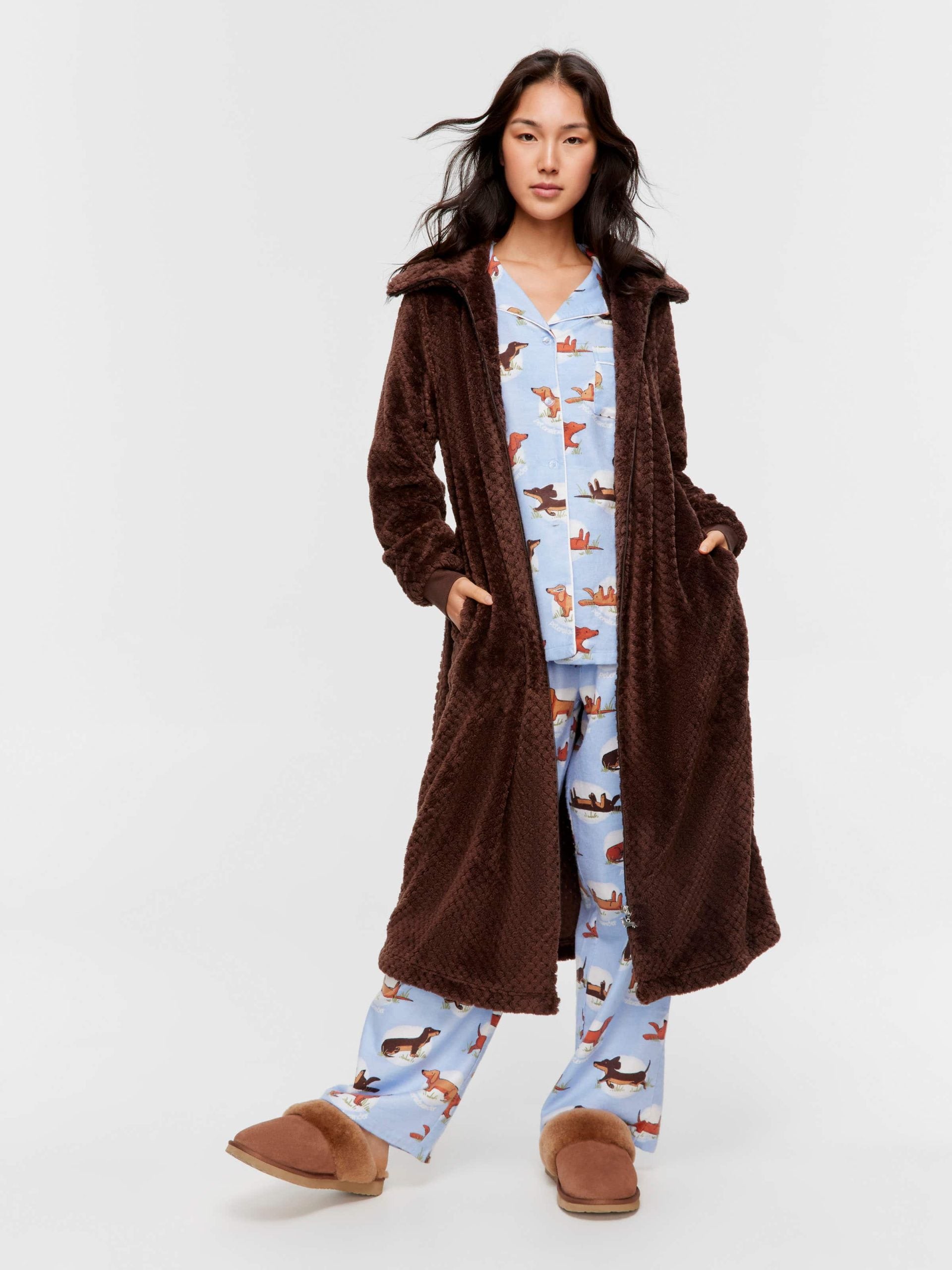 Chocolate Zip Front Fleece Gown chocolate