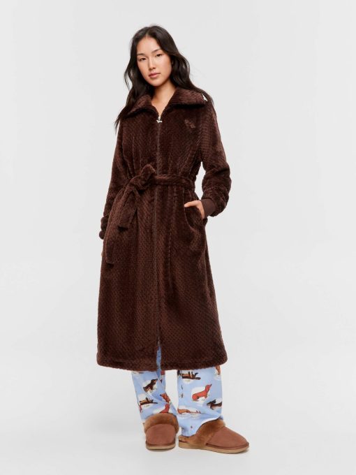 Chocolate Zip Front Fleece Gown chocolate