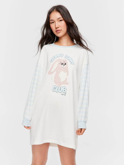 Grumpy Bunny Long Sleeve Sleep Tee cream