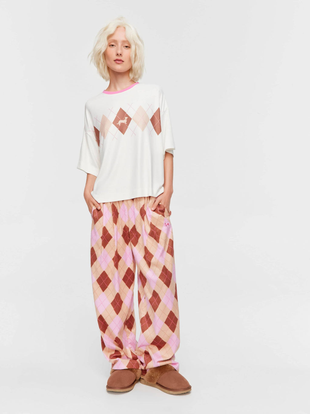 Argyle Plush Oversized Tee cream