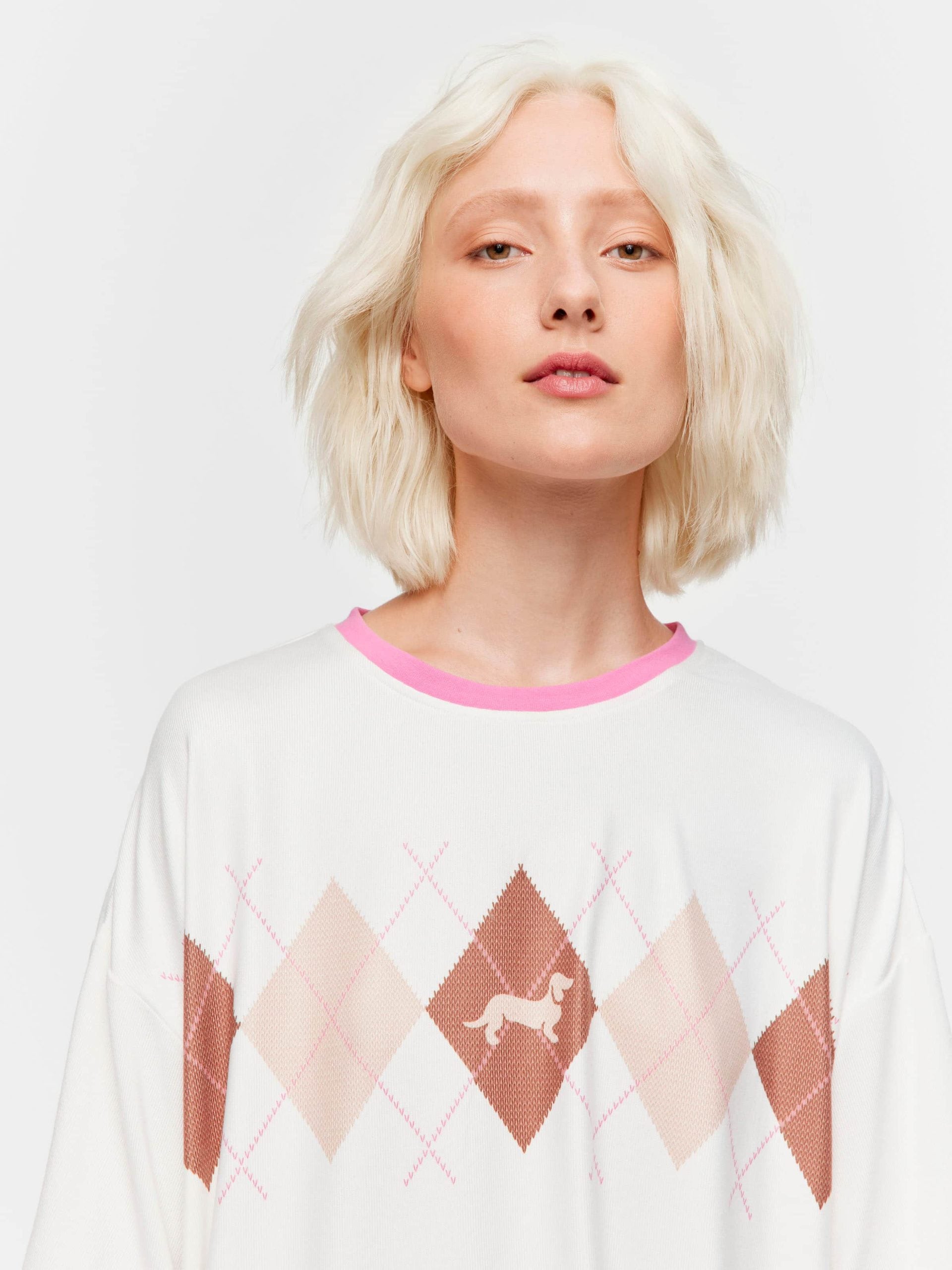 Argyle Plush Oversized Tee cream
