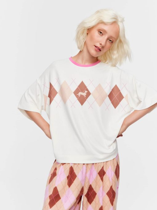 Argyle Plush Oversized Tee cream