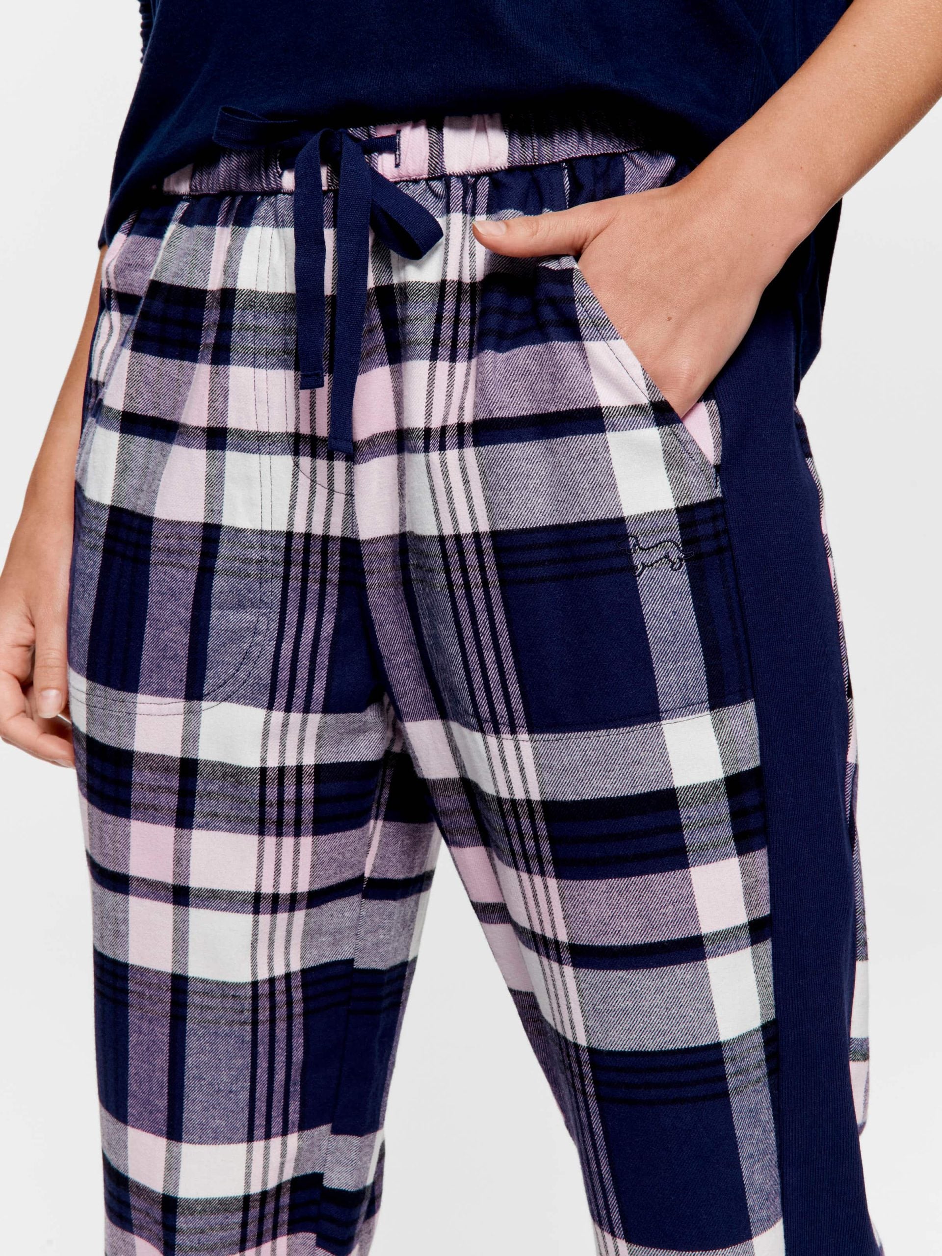 Navy Check Legwarmer Flannelette Pj Pant multi