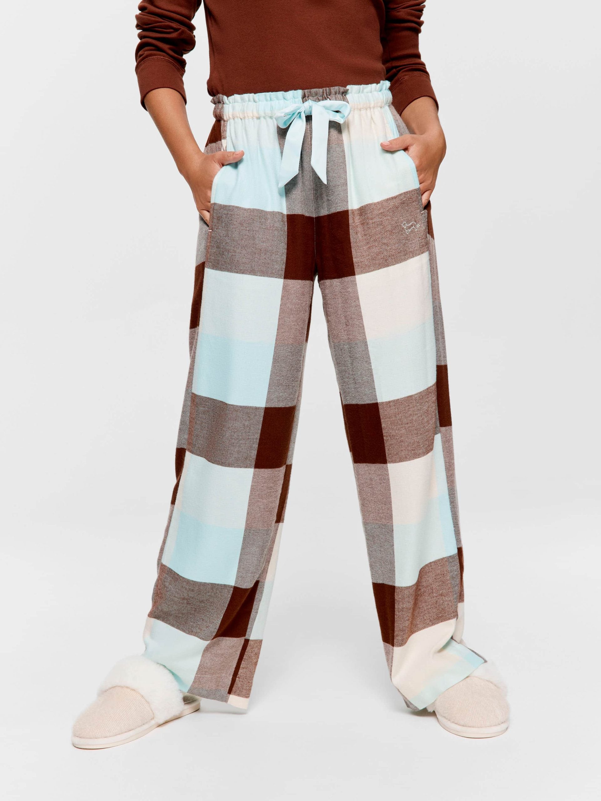 Mint Choc Check Bamboo Flannelette Wide Leg Pj Pant multi