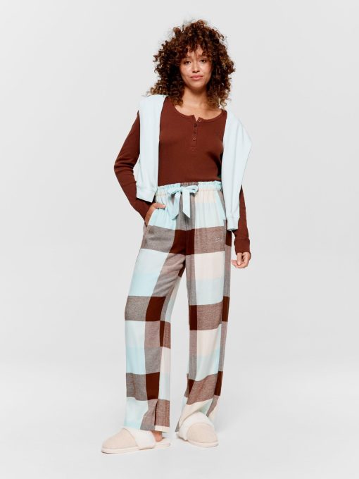 Mint Choc Check Bamboo Flannelette Wide Leg Pj Pant multi
