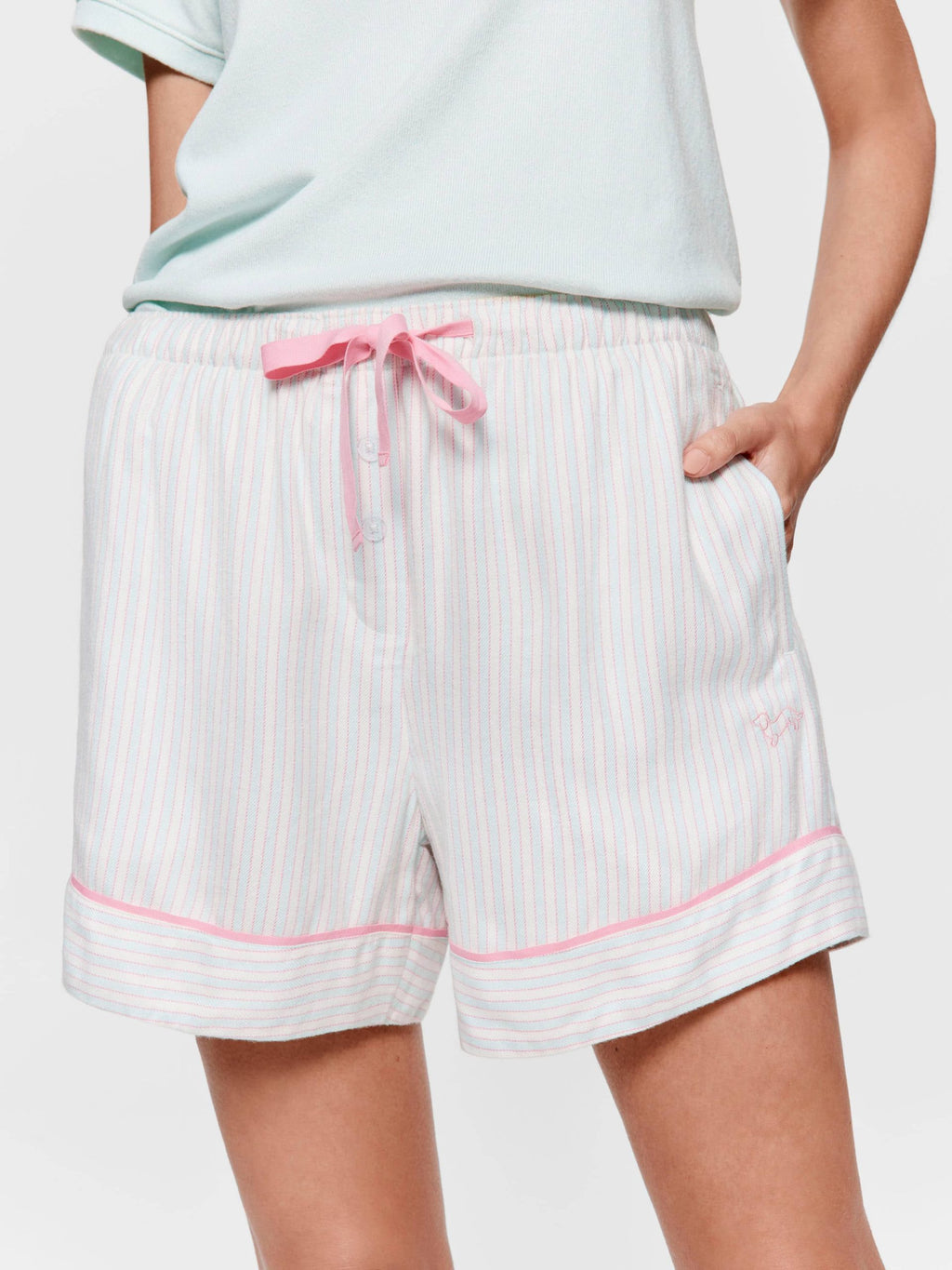 Mint Candy Stripe Viscose Flannelette Mini Tux Short multi