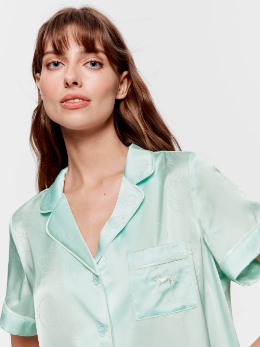 Mint Teddy Bears Chic Satin Shortie Pj Set mint