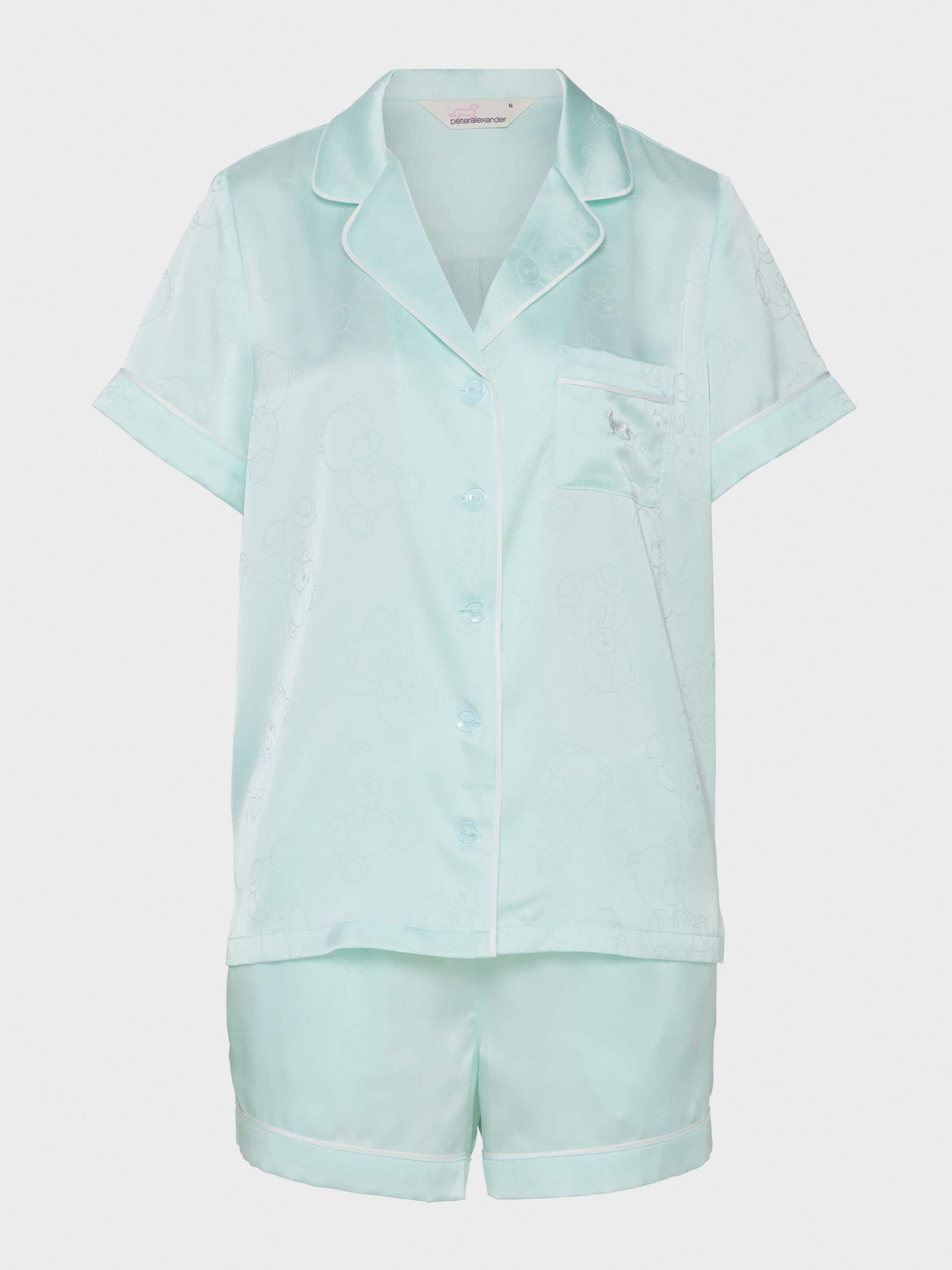 Mint Teddy Bears Chic Satin Shortie Pj Set mint