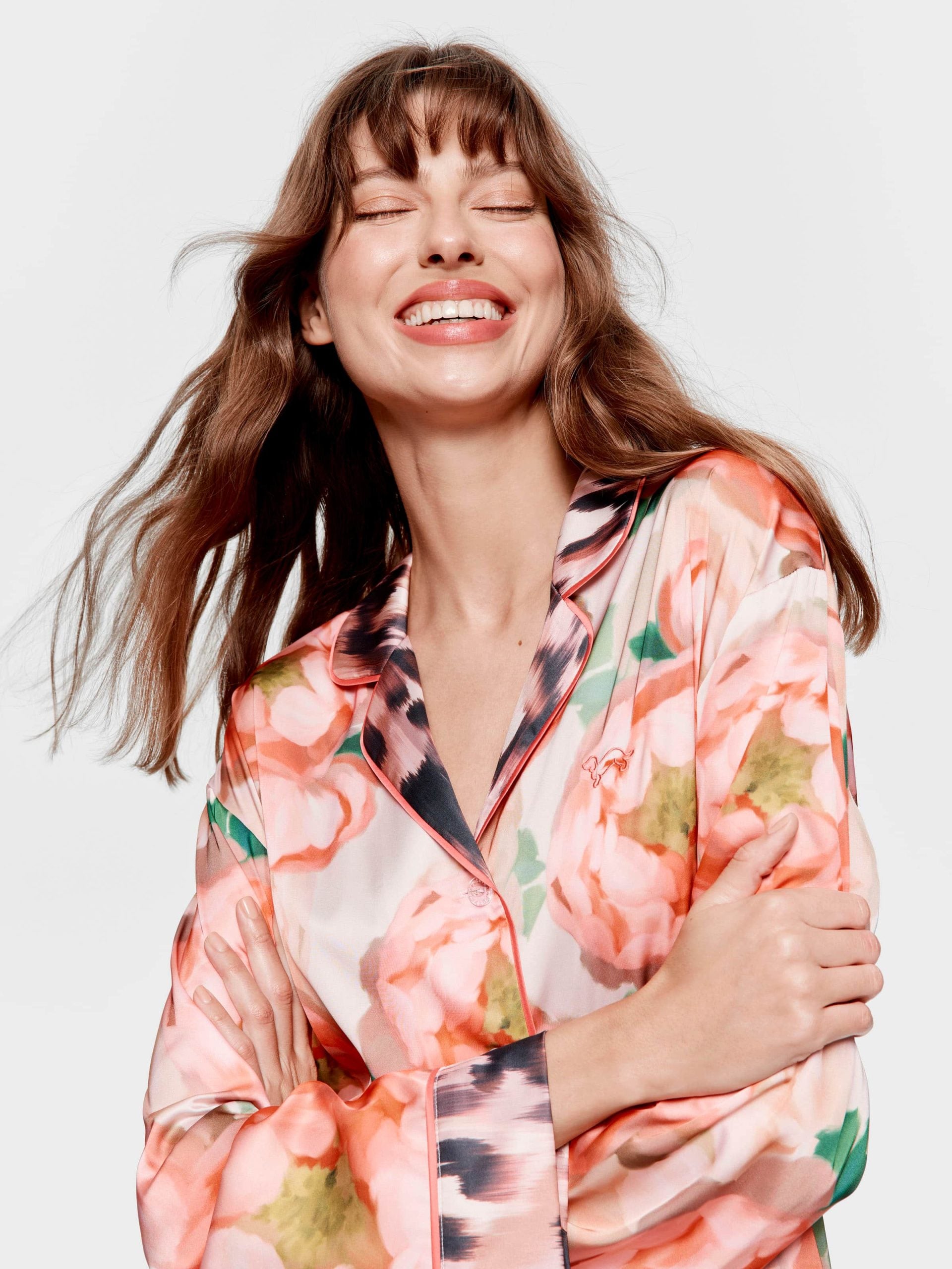Floral Leopard Satin Long Sleeve Pj Set multi