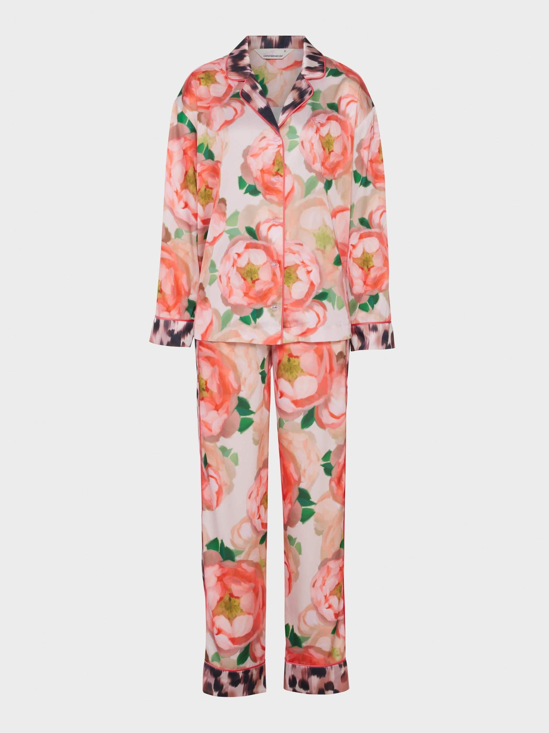 Floral Leopard Satin Long Sleeve Pj Set multi