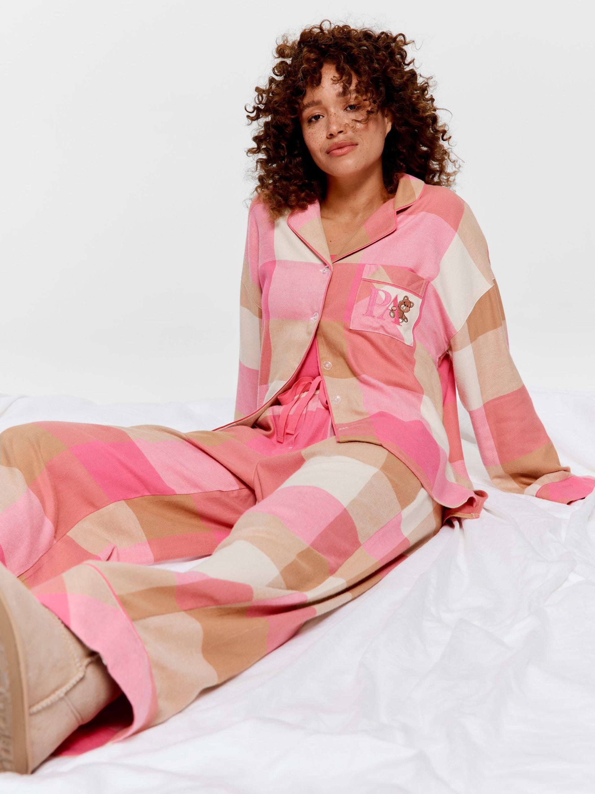 Pink & Caramel Buffalo Check Bamboo Flannelette Pj Set multi