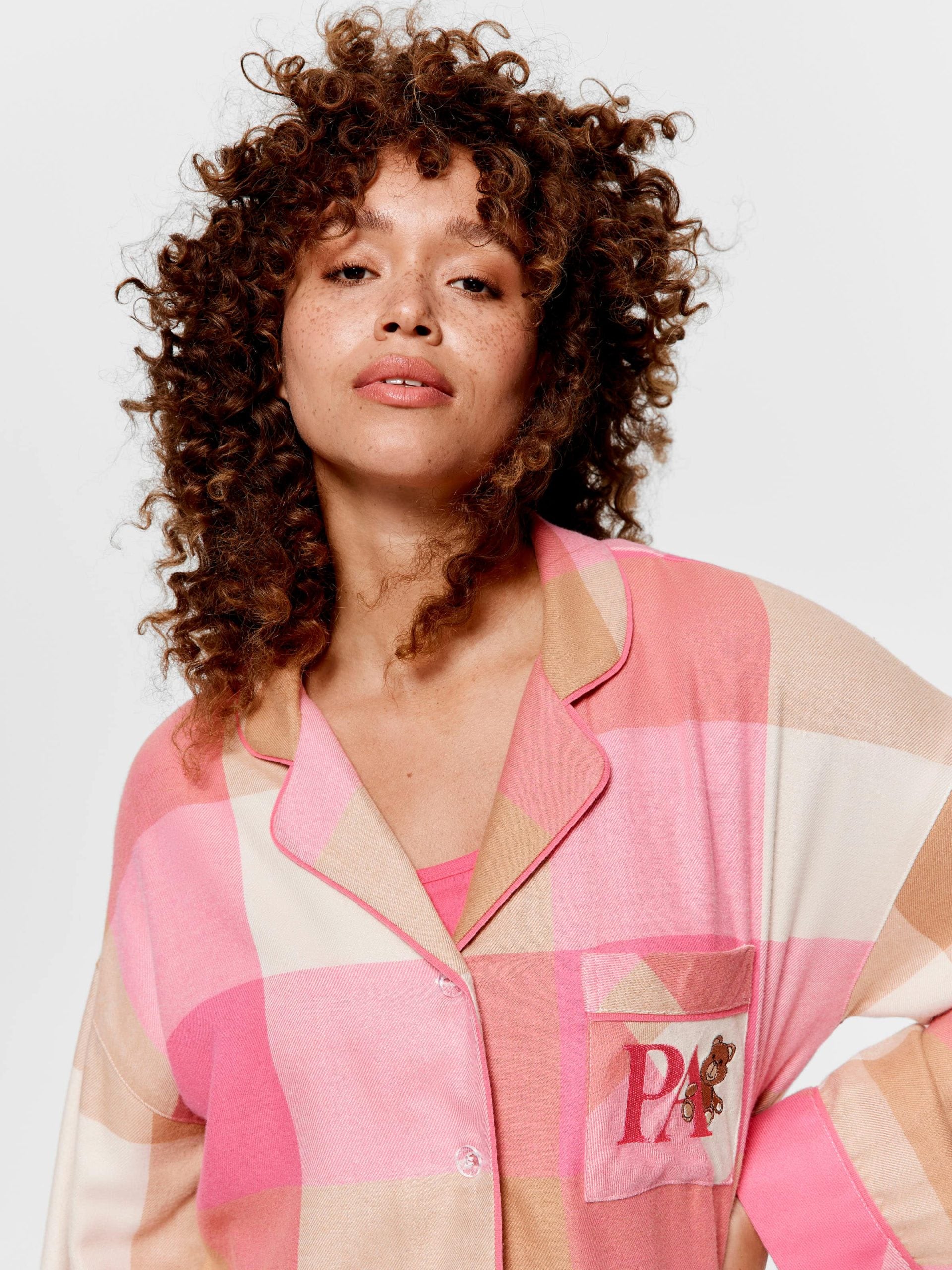 Pink & Caramel Buffalo Check Bamboo Flannelette Pj Set multi
