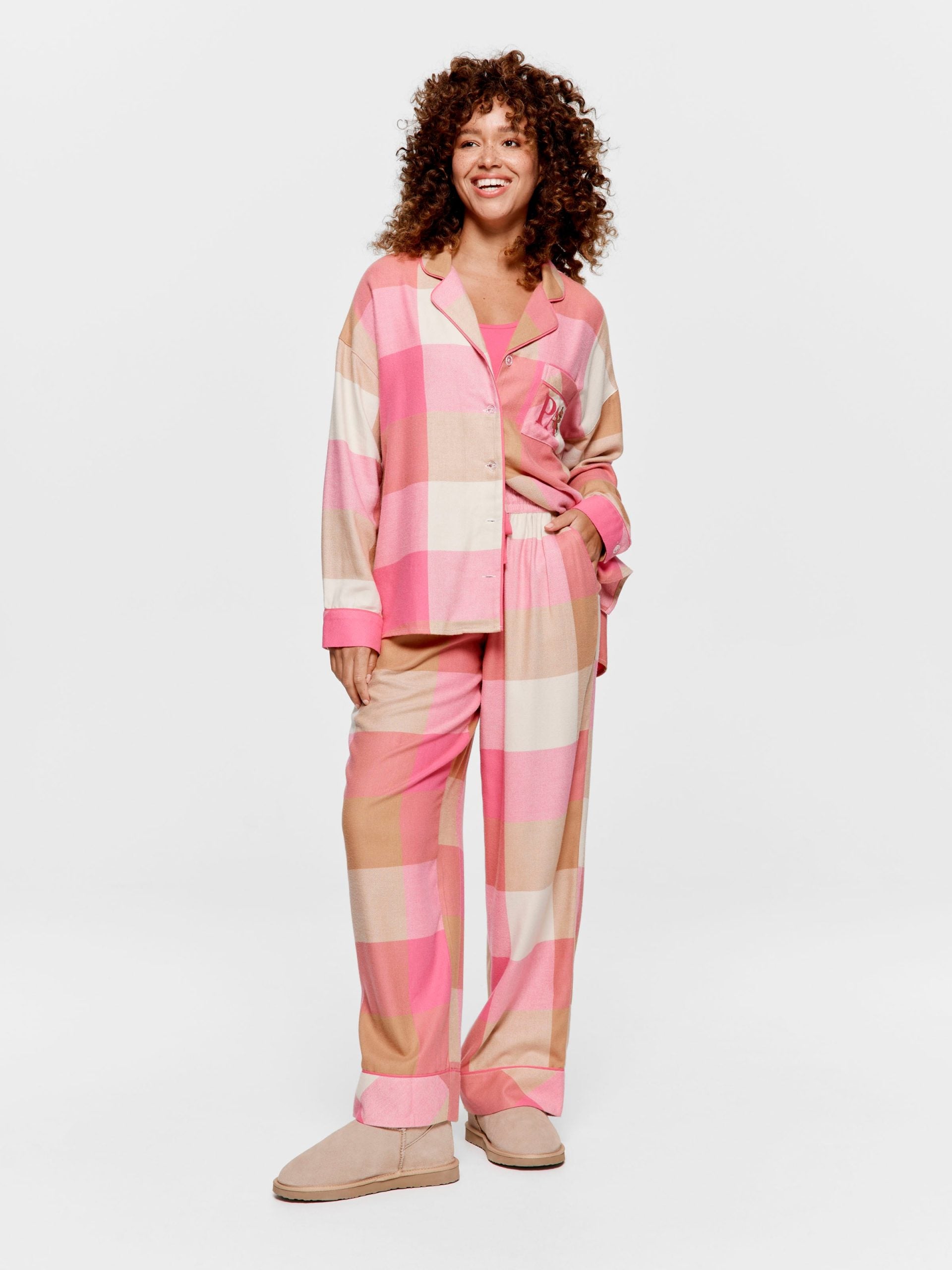 Pink & Caramel Buffalo Check Bamboo Flannelette Pj Set multi