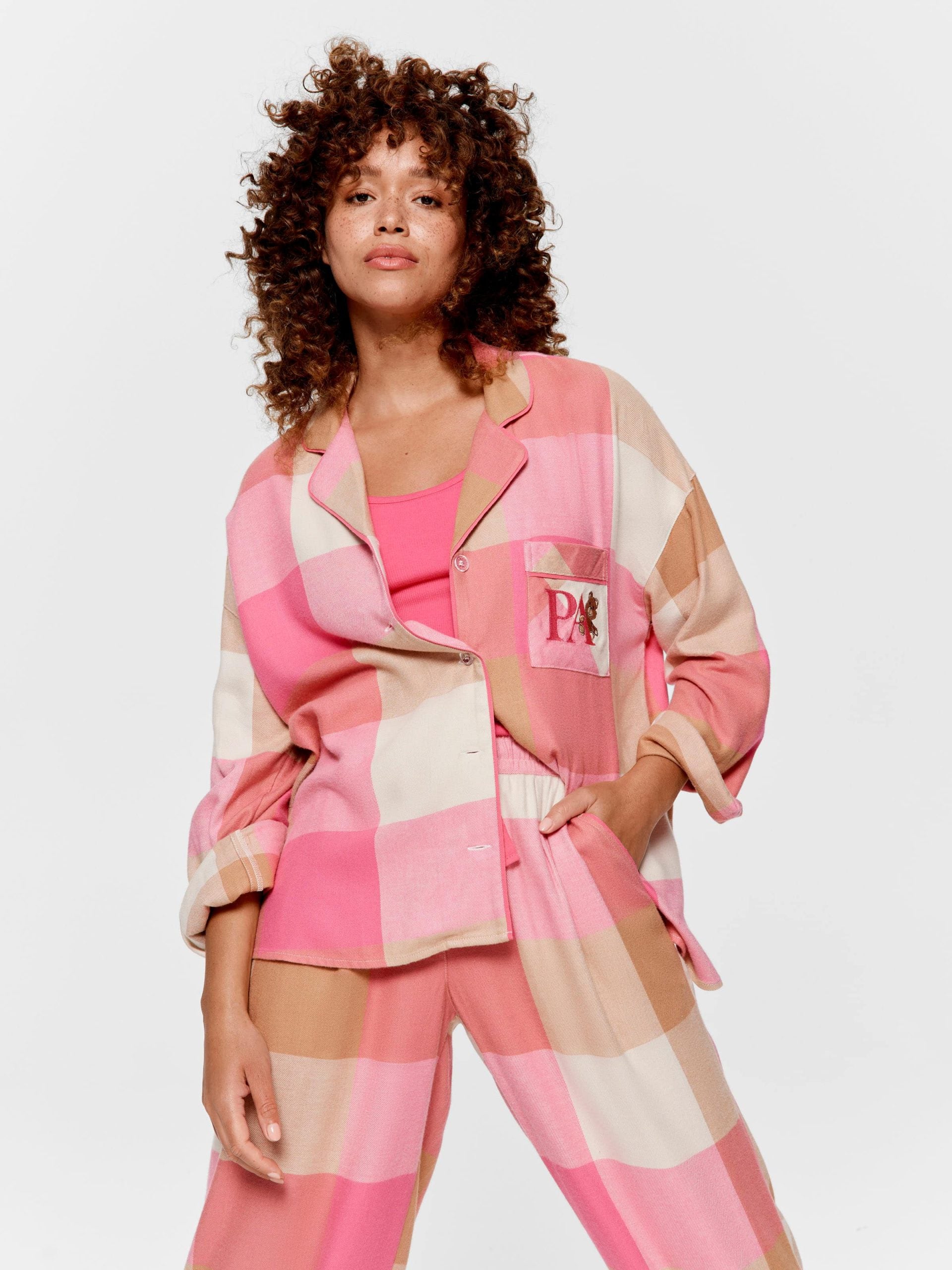 Pink & Caramel Buffalo Check Bamboo Flannelette Pj Set multi