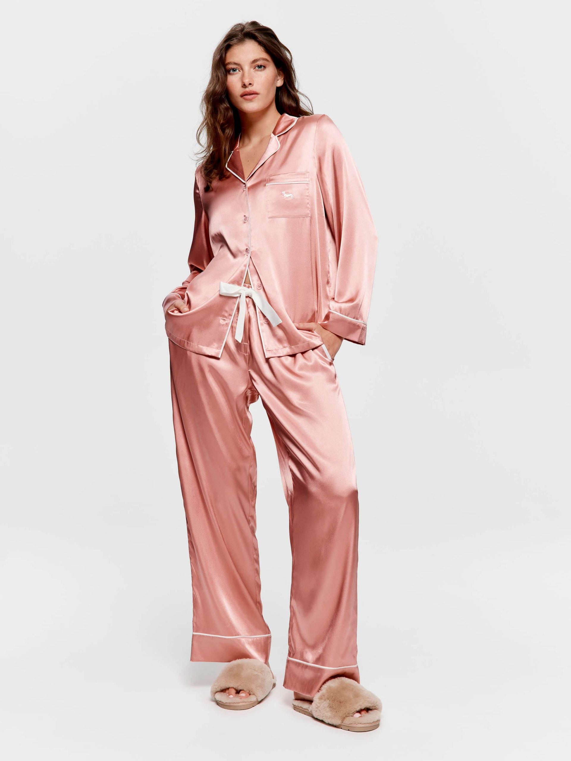 Rose Gold Satin Long Sleeve Pj Set rosegold