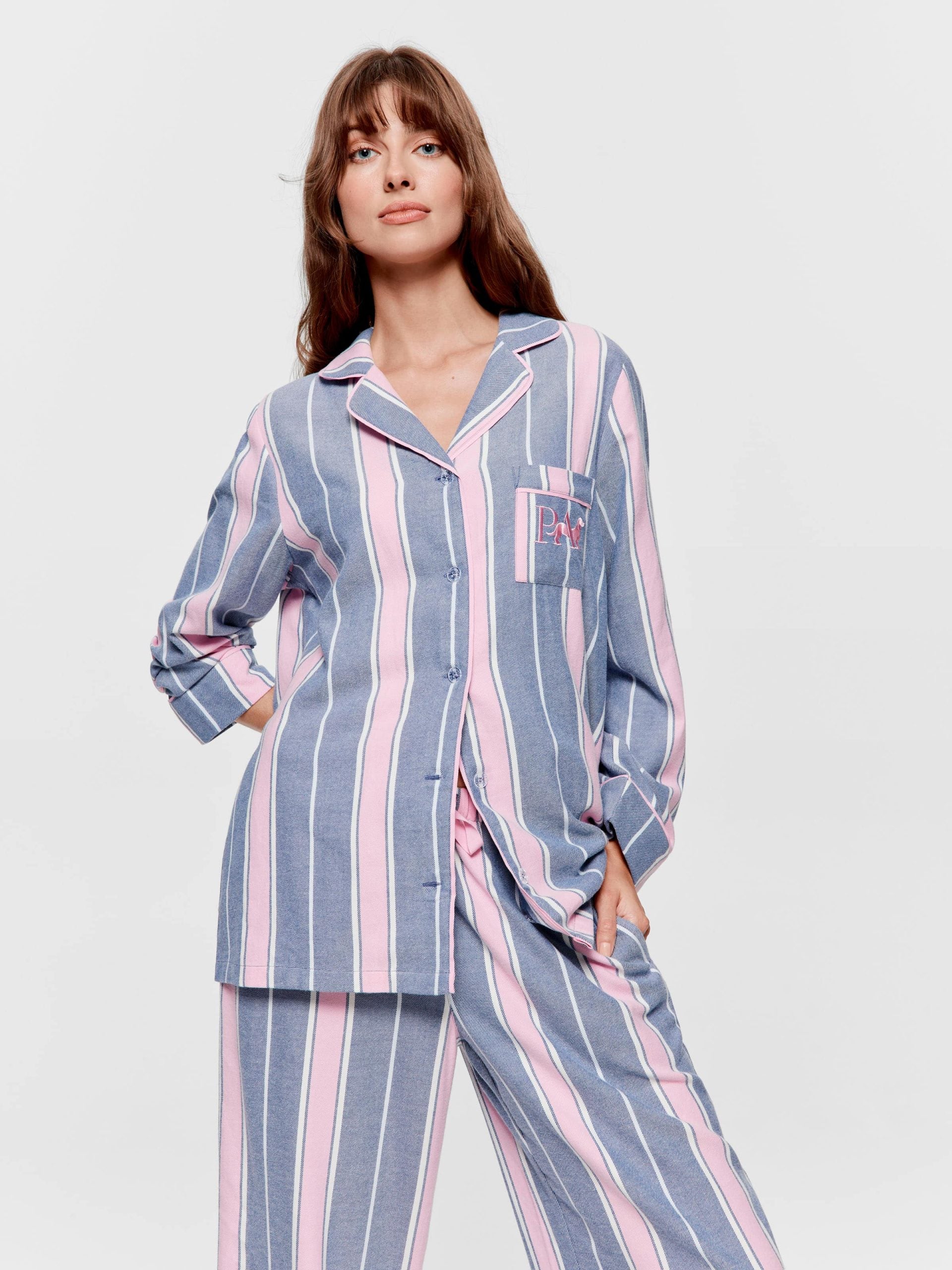 Navy & Pink Stripe Classic Flannelette Pj Set multi