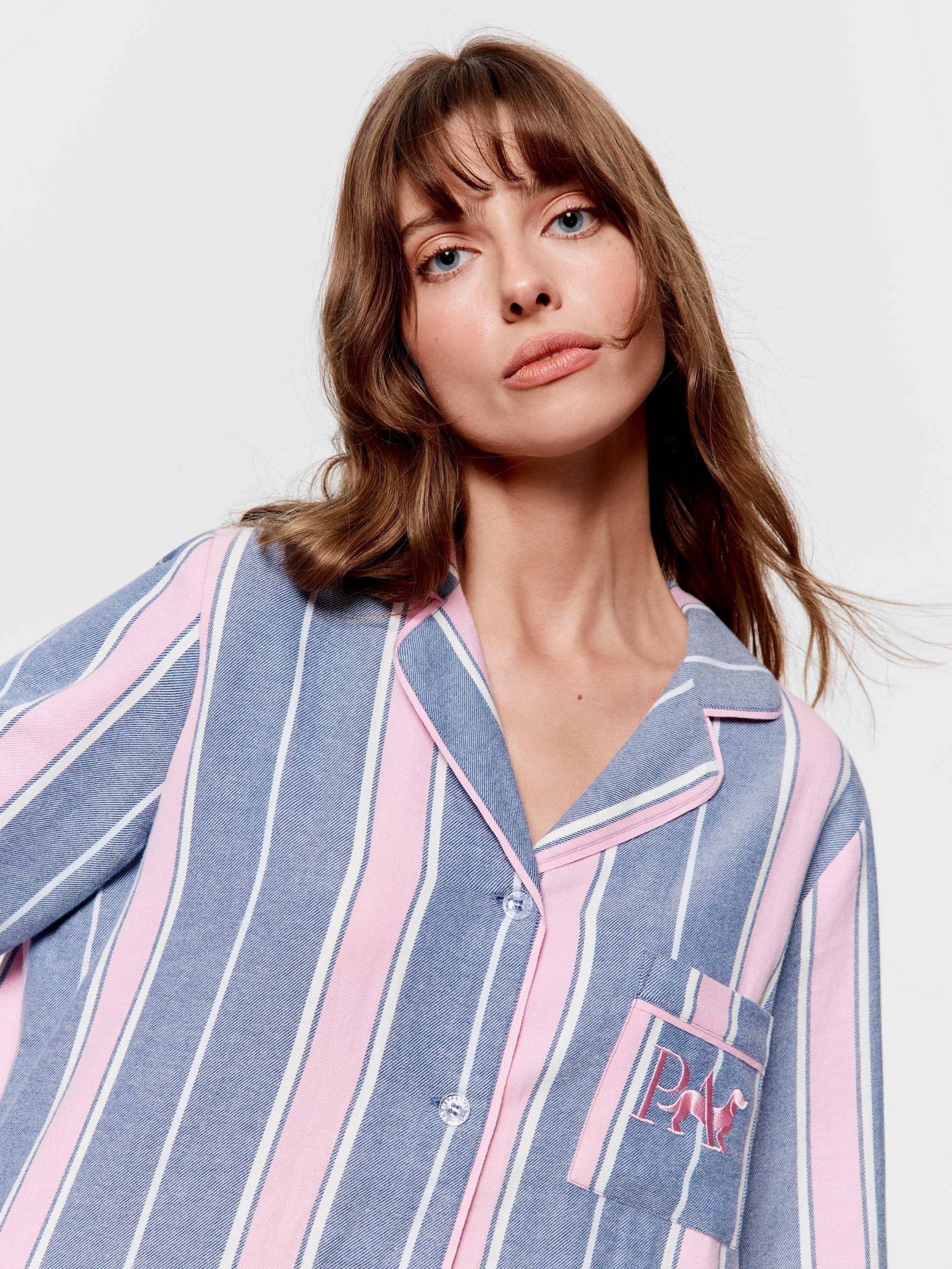 Navy & Pink Stripe Classic Flannelette Pj Set multi