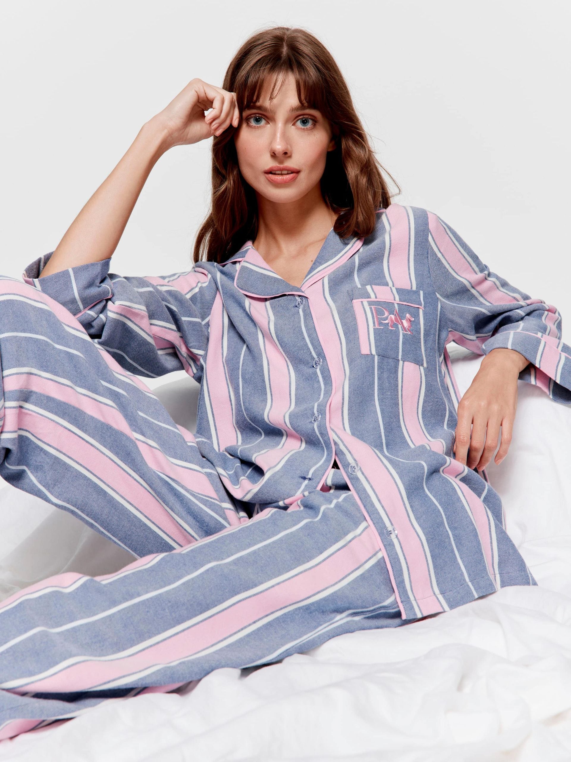 Navy & Pink Stripe Classic Flannelette Pj Set multi