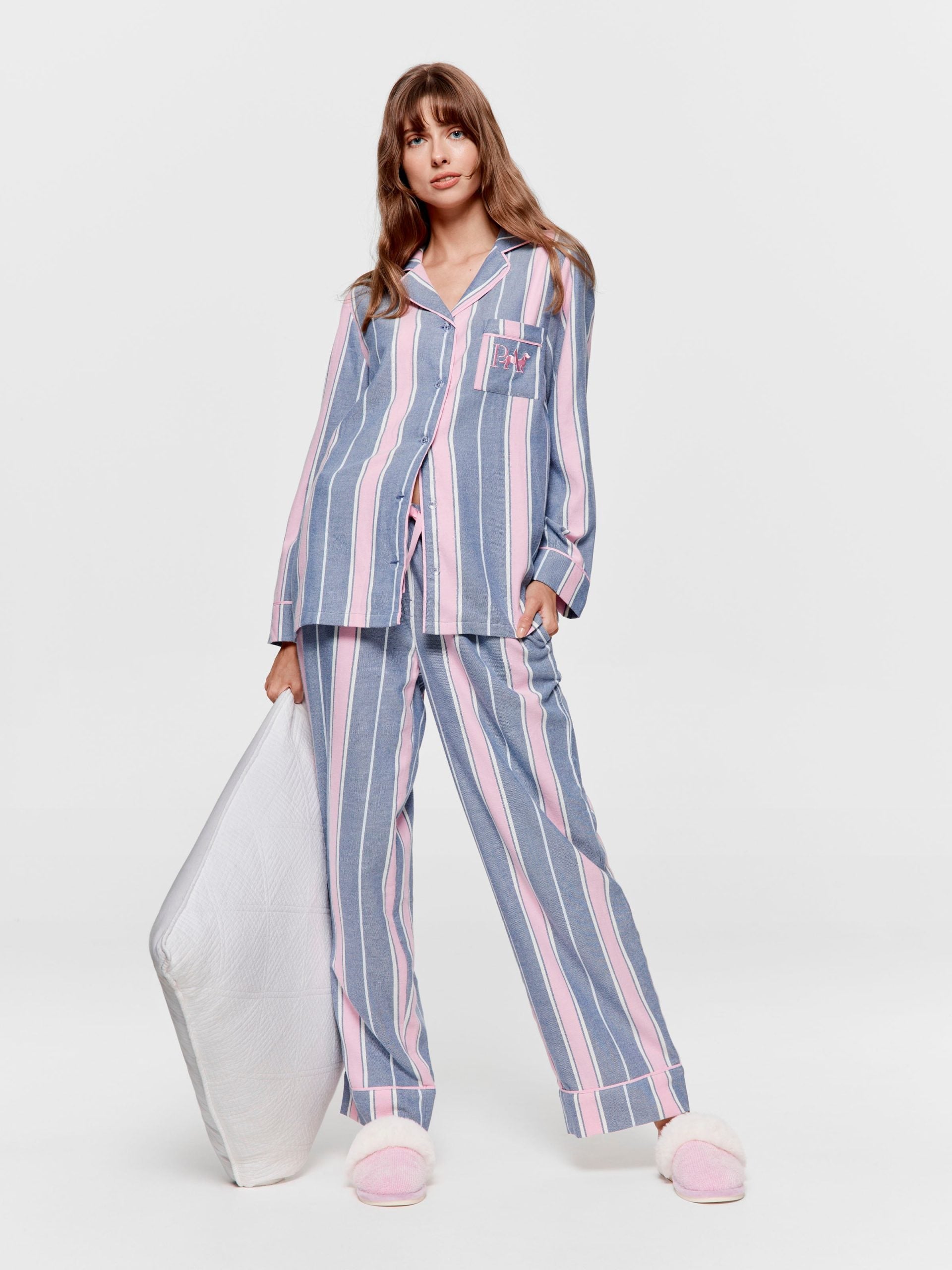 Navy & Pink Stripe Classic Flannelette Pj Set multi