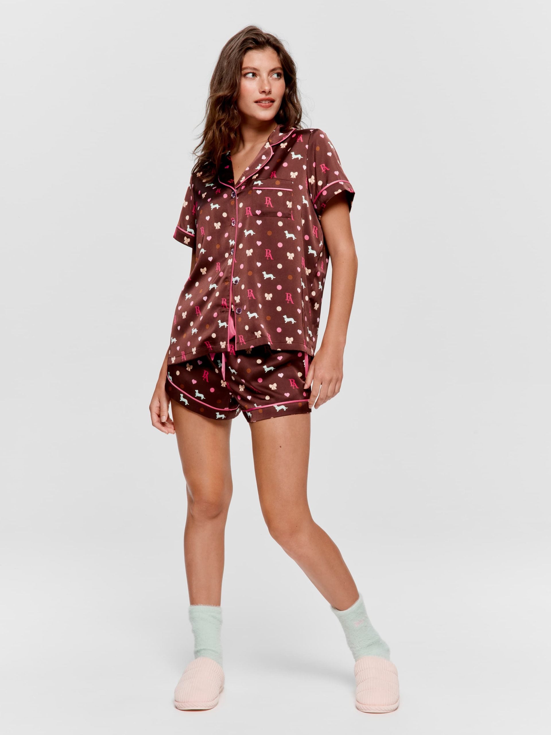 Penny Bow Chic Satin Shortie Pj Set multi
