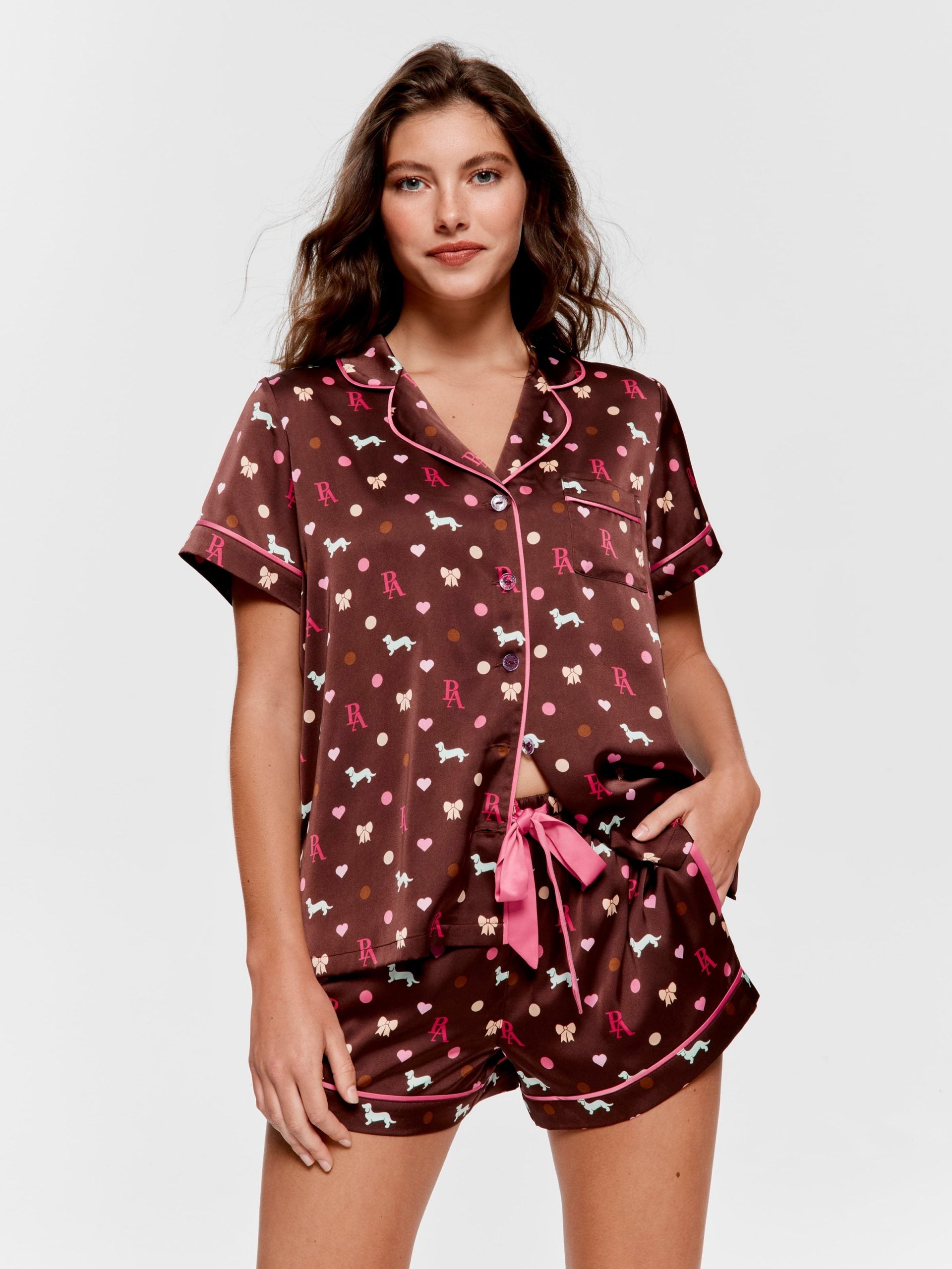 Penny Bow Chic Satin Shortie Pj Set multi