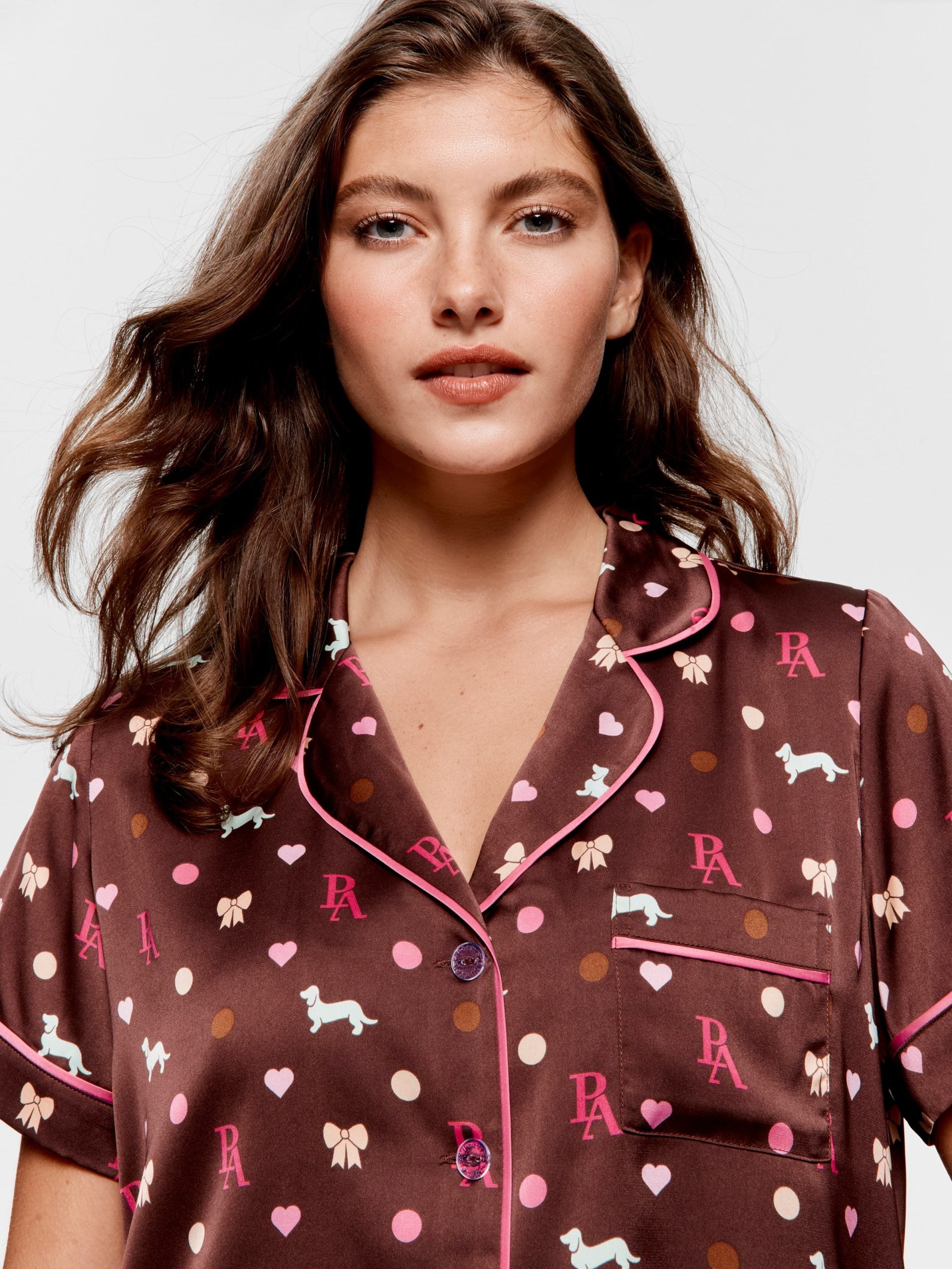 Penny Bow Chic Satin Shortie Pj Set multi