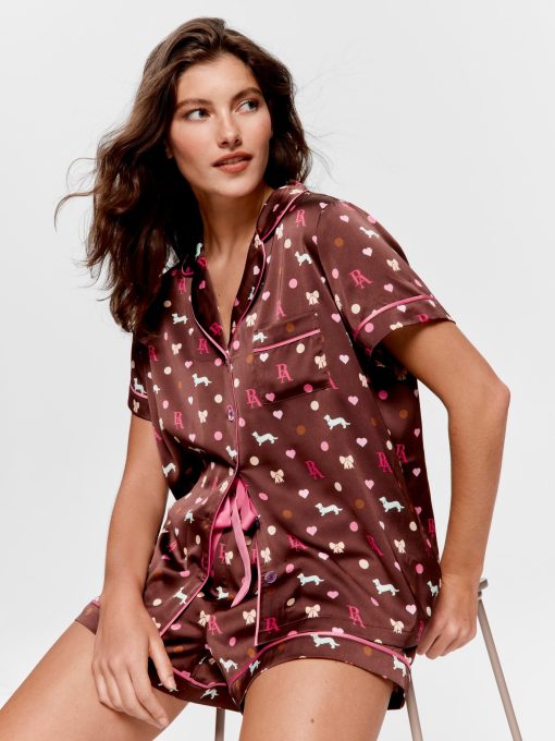 Penny Bow Chic Satin Shortie Pj Set multi