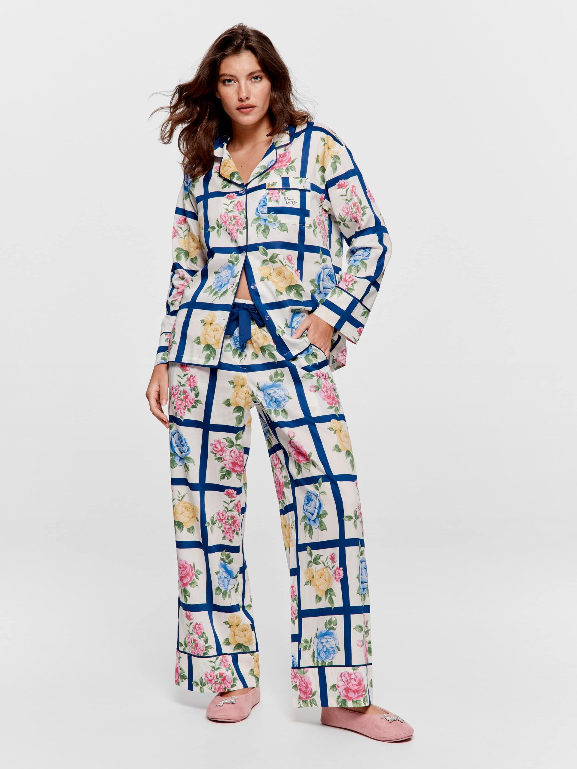 Botanical Tile Soft Cotton Long Pj Set multi