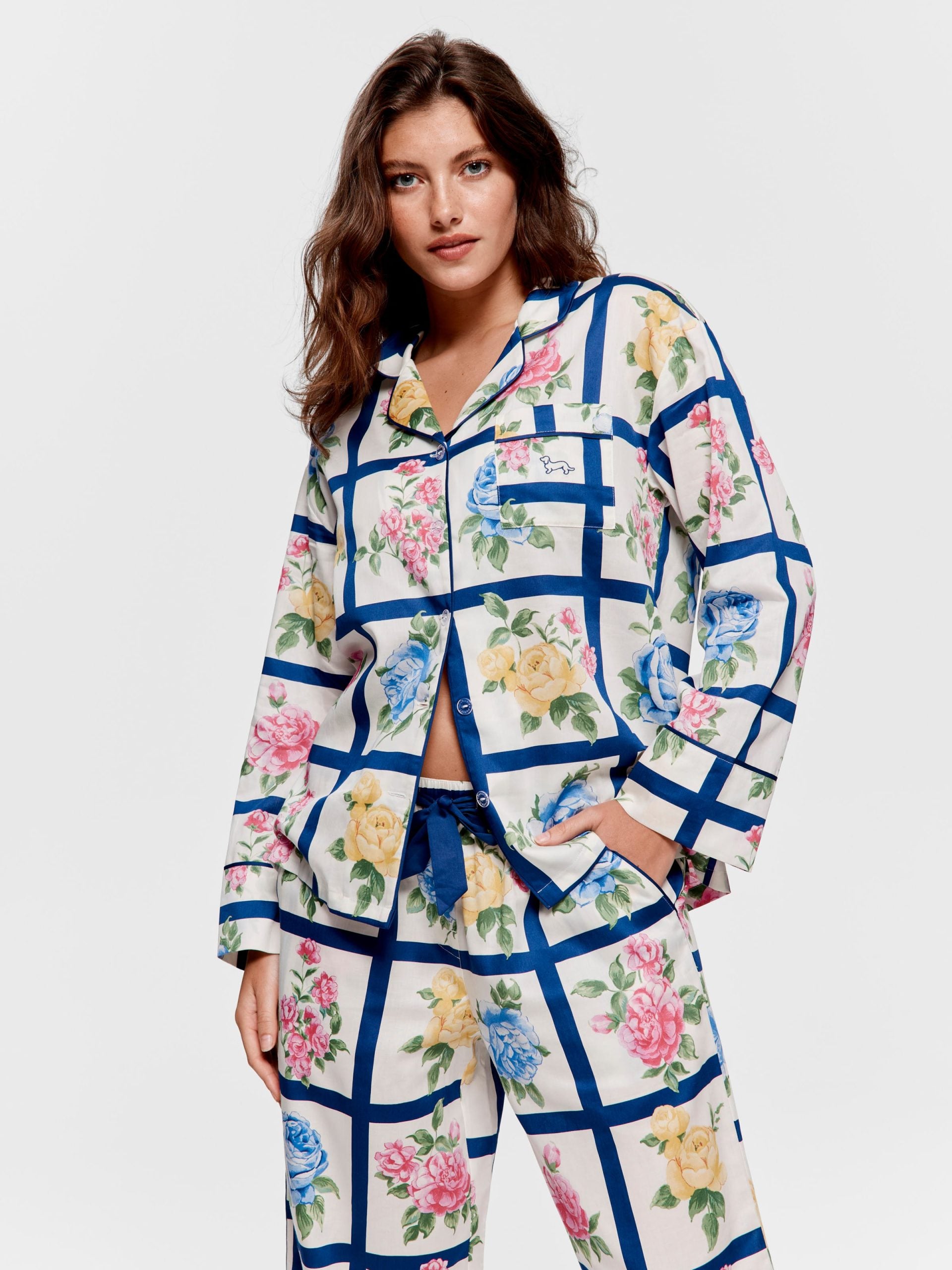Botanical Tile Soft Cotton Long Pj Set multi