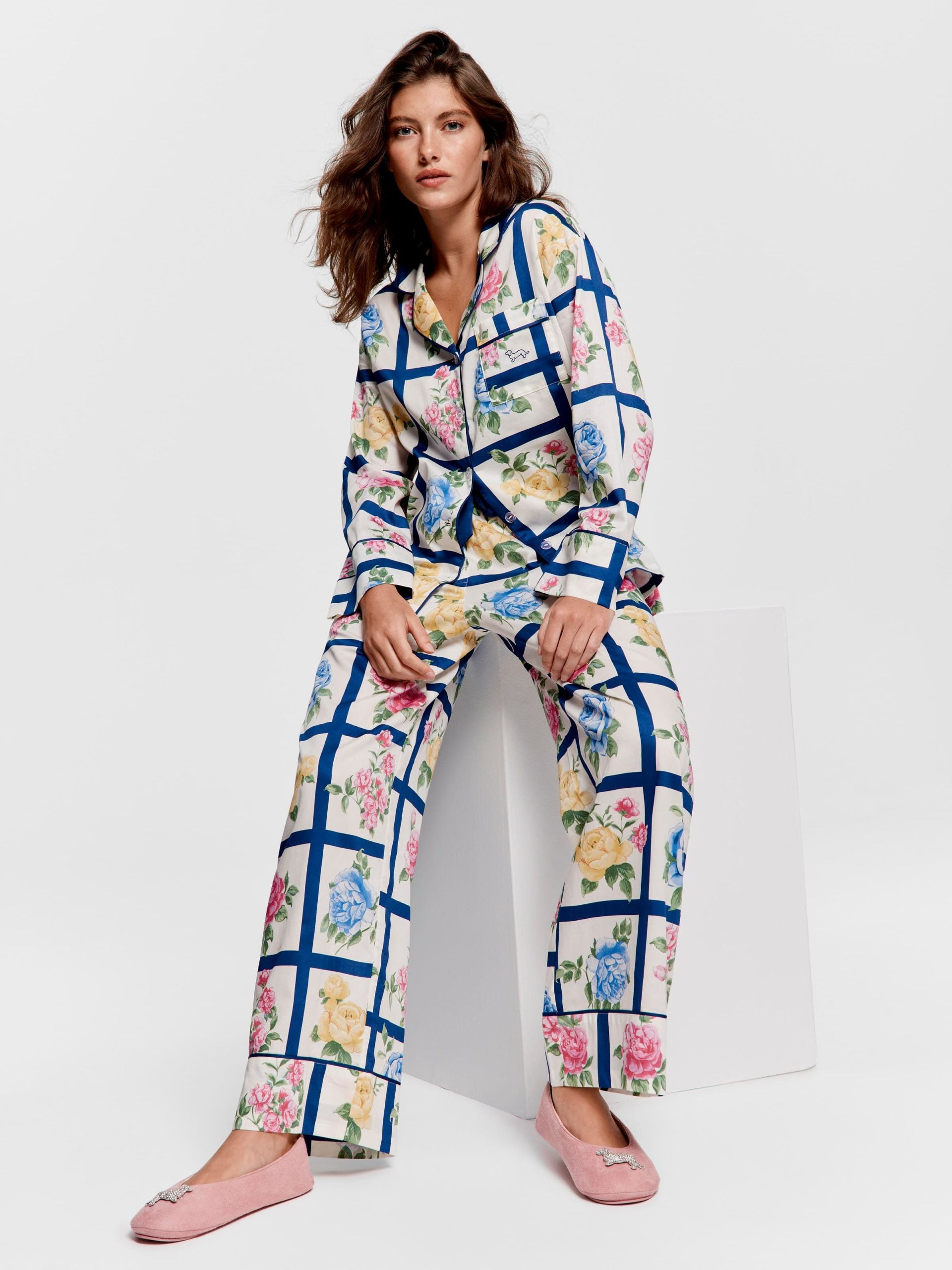 Botanical Tile Soft Cotton Long Pj Set multi