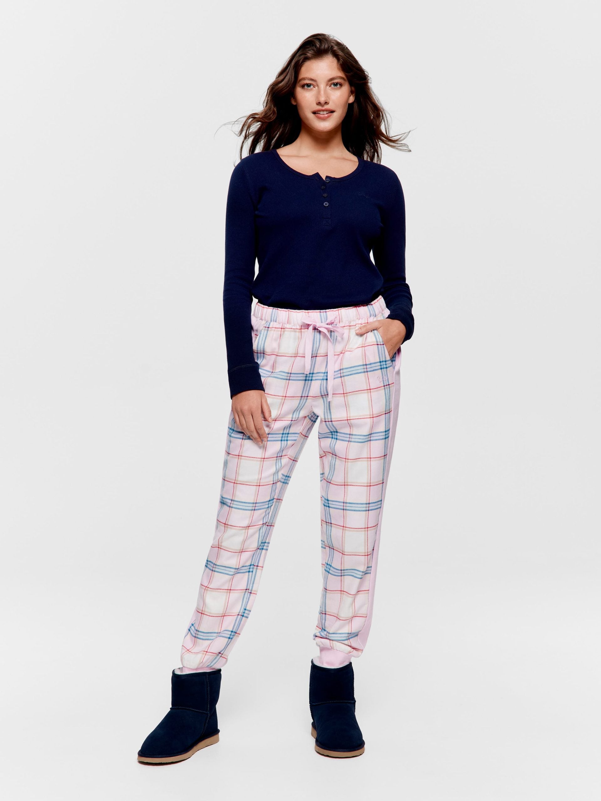 Check Pink & Navy Flannelette Cuff Pj Pant multi