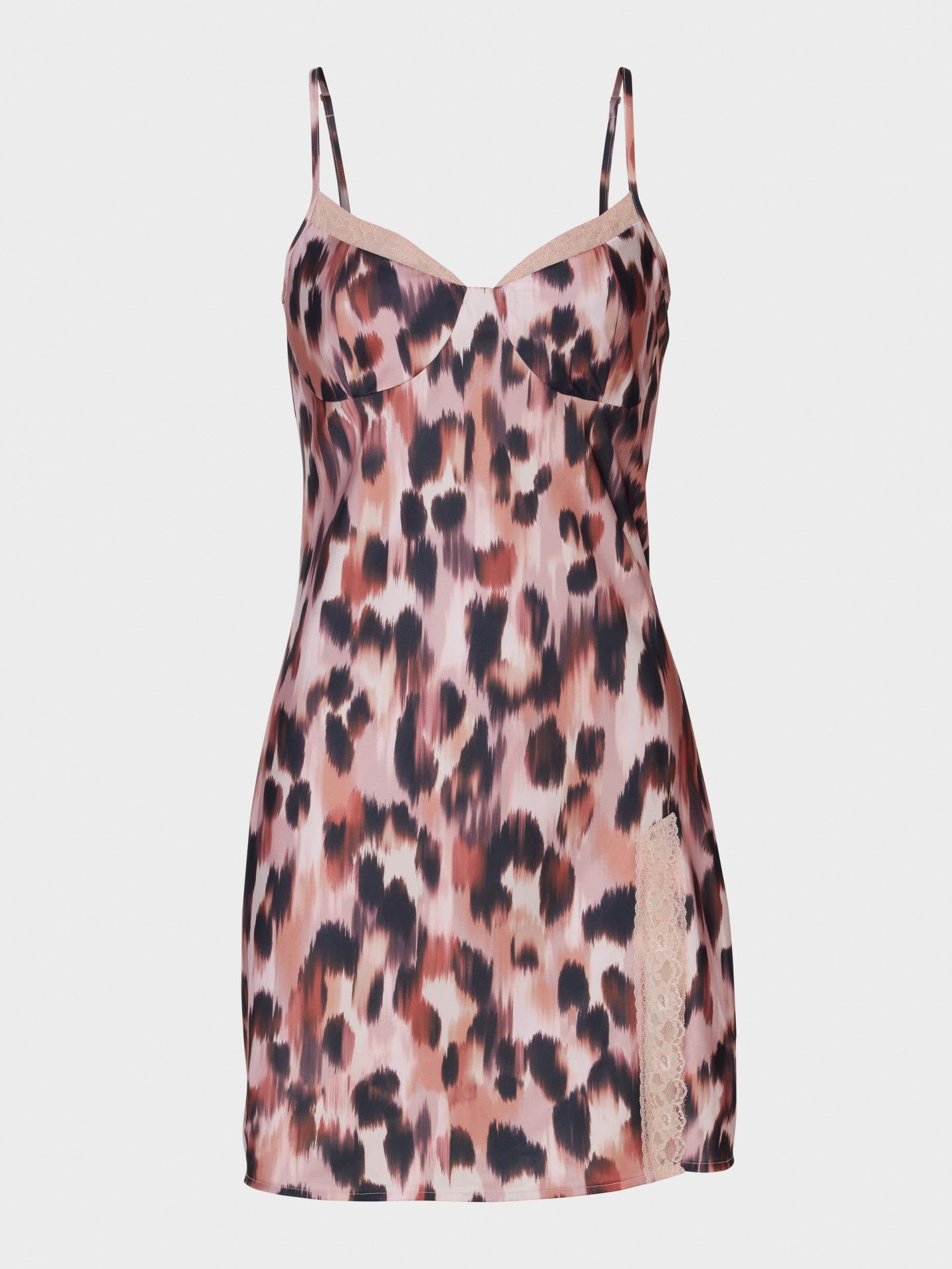 Leopard Lace Trim Slip Nightie multi