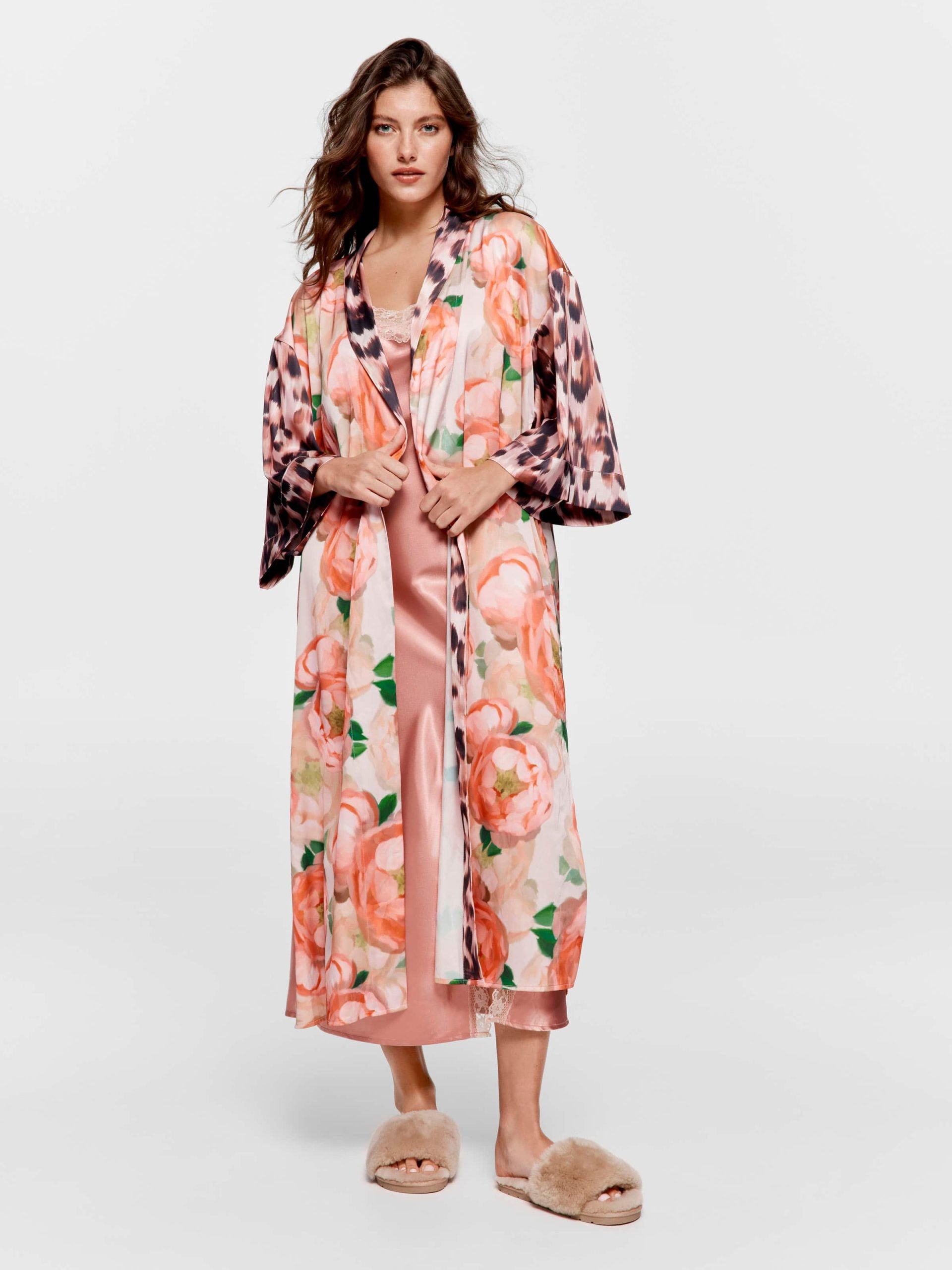 Floral Leopard Long Satin Gown multi
