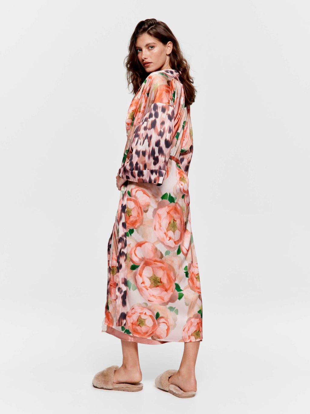 Floral Leopard Long Satin Gown multi