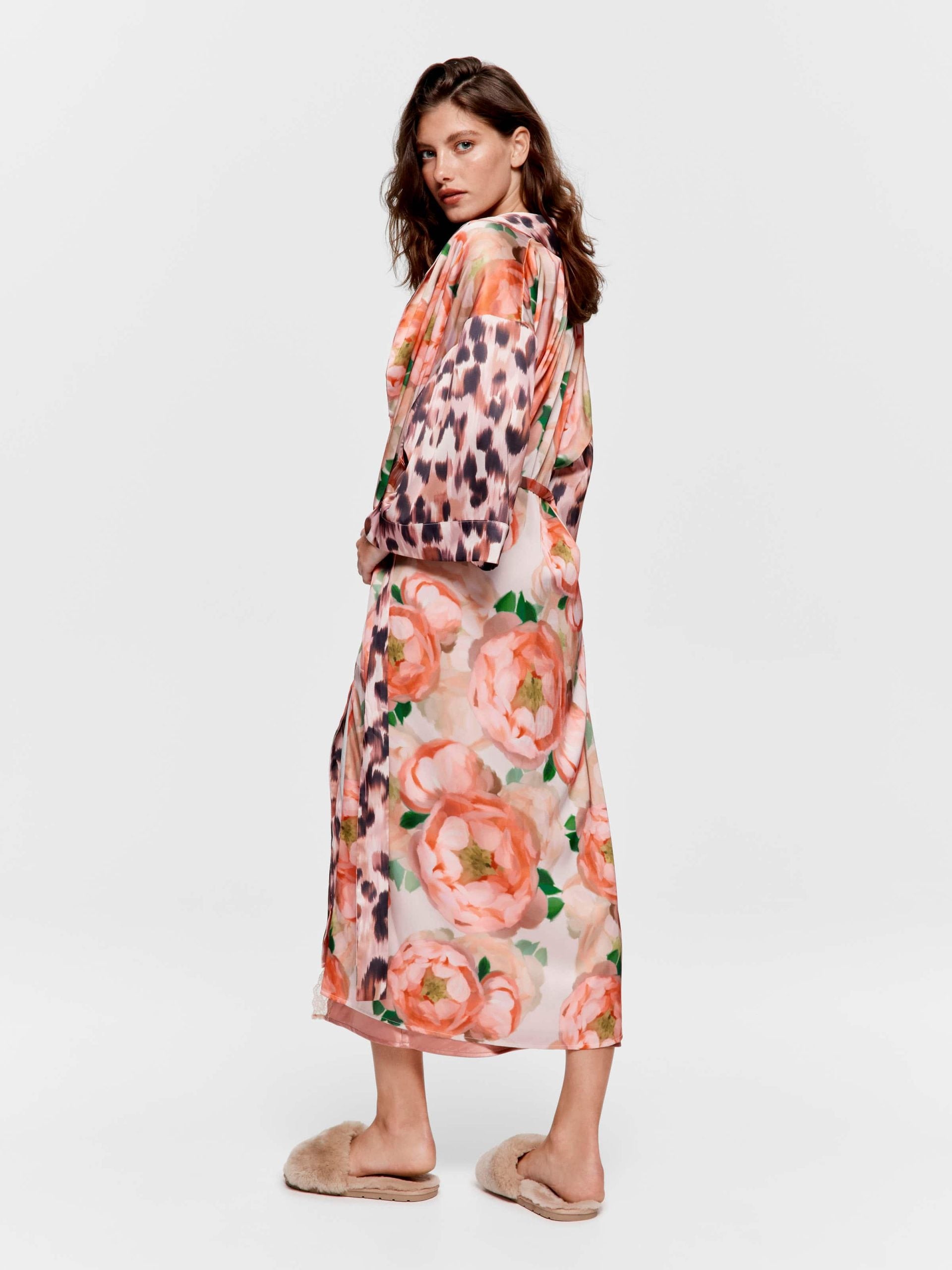 Floral Leopard Long Satin Gown multi